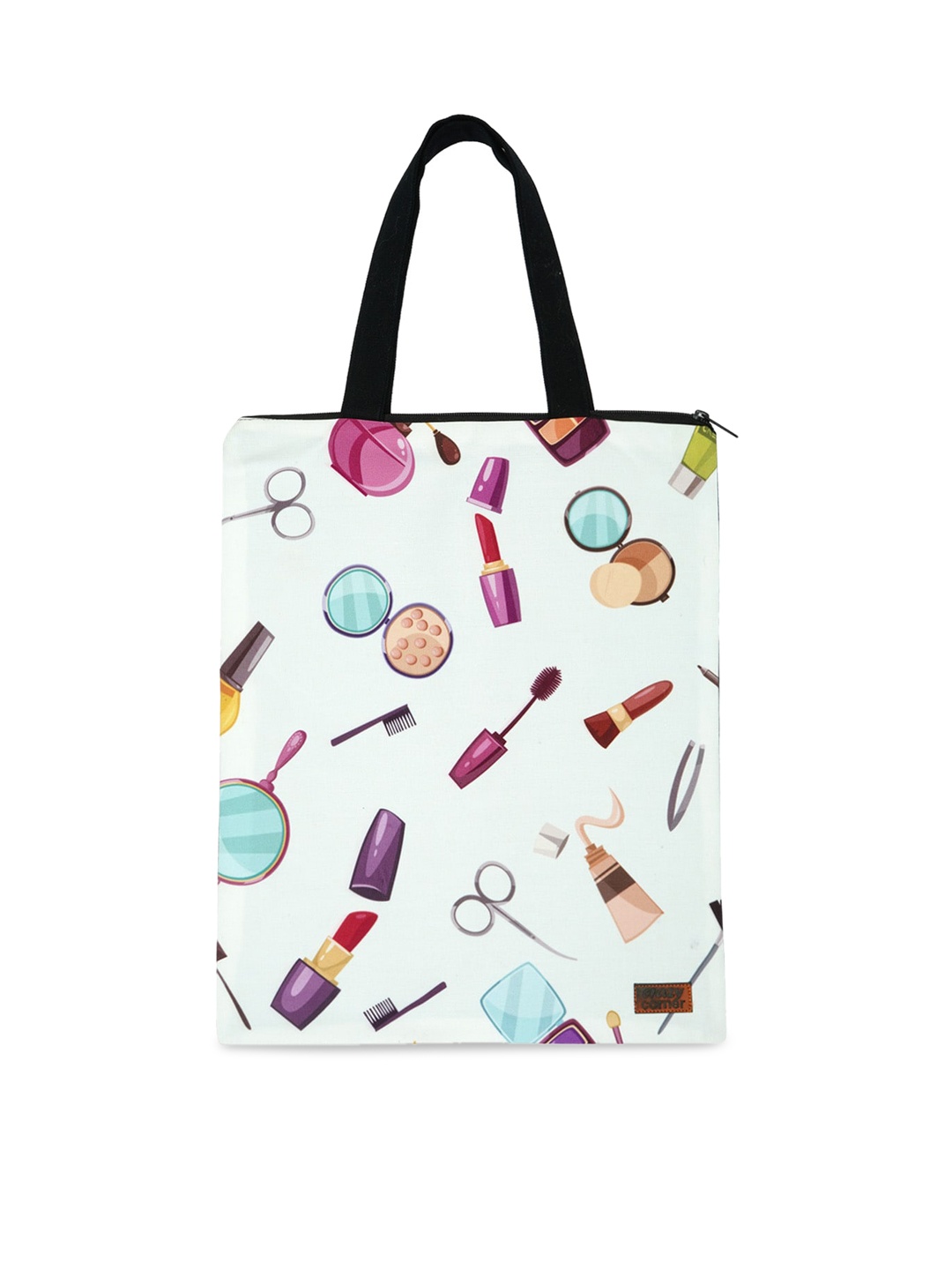 

Crazy Corner White Printed Shopper Tote Bag with Applique