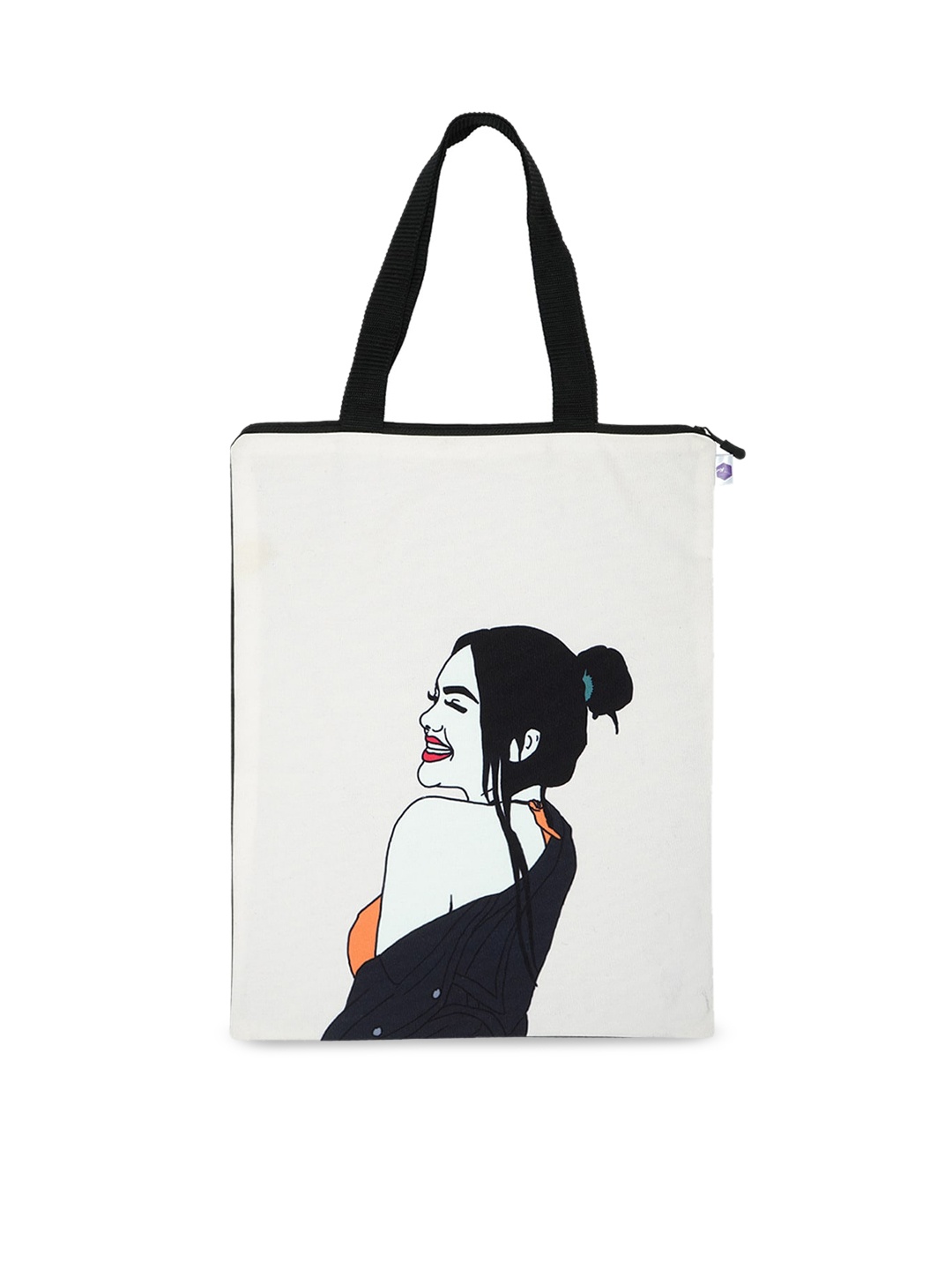 

Crazy Corner White Printed Structured Handheld Bag with Applique