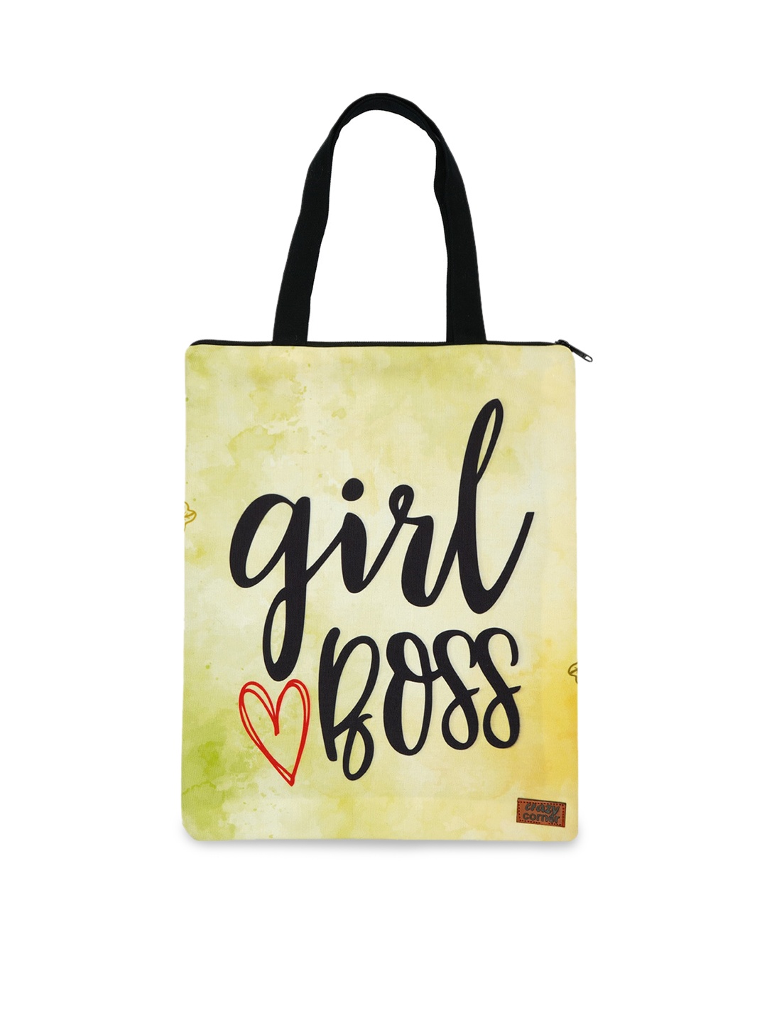 

Crazy Corner Yellow Printed Structured Tote Bag with Applique