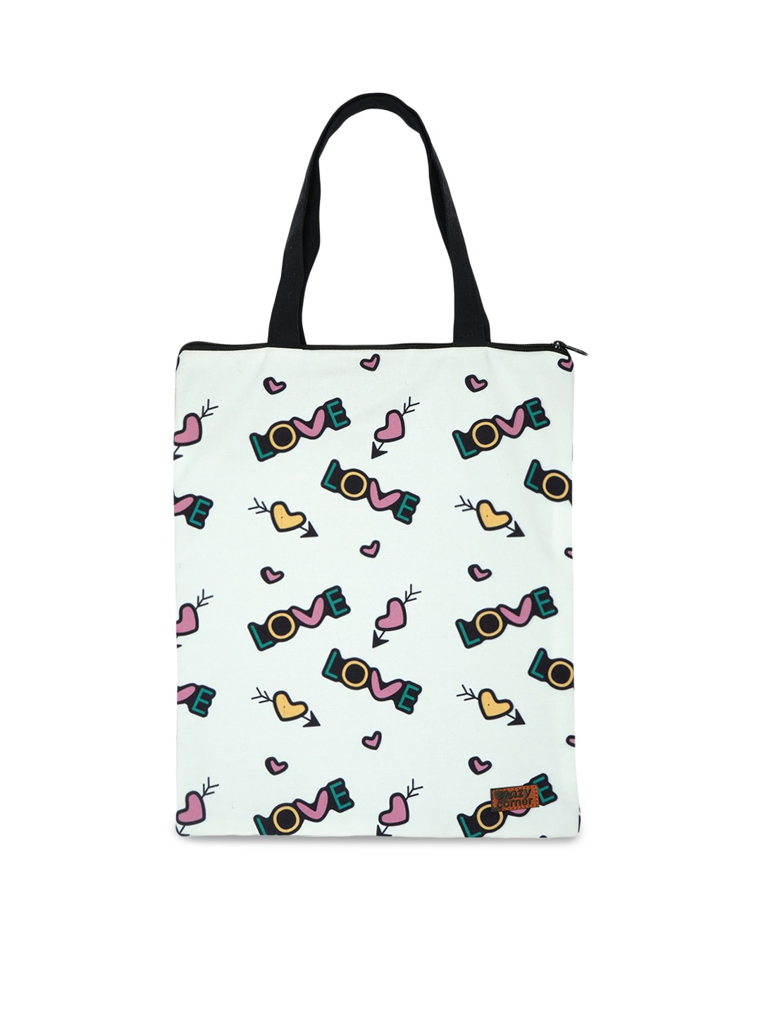 

Crazy Corner White Shopper Tote Bag with Applique