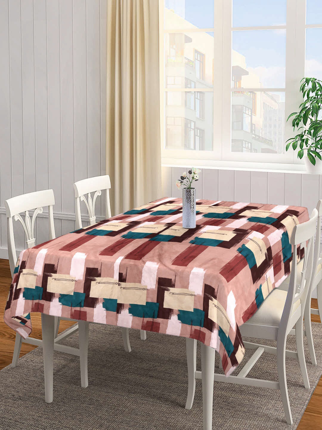 KLOTTHE Pink & Cream Colored Printed Rectangular Table Cover