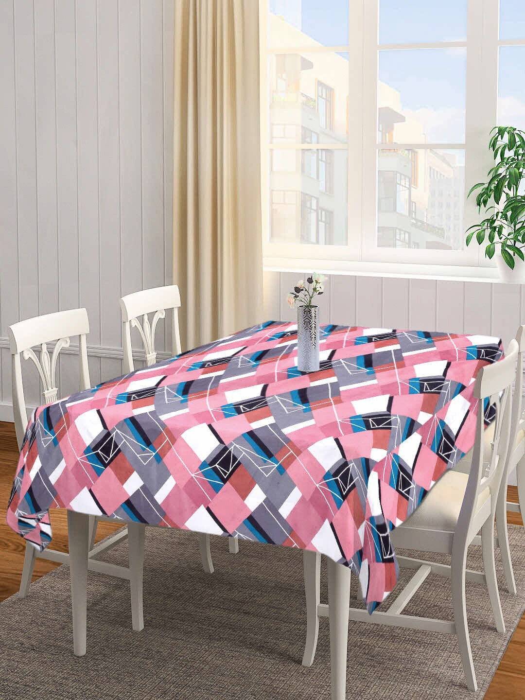 

KLOTTHE White & Pink Printed 6-Seater Rectangular Cotton Table Covers