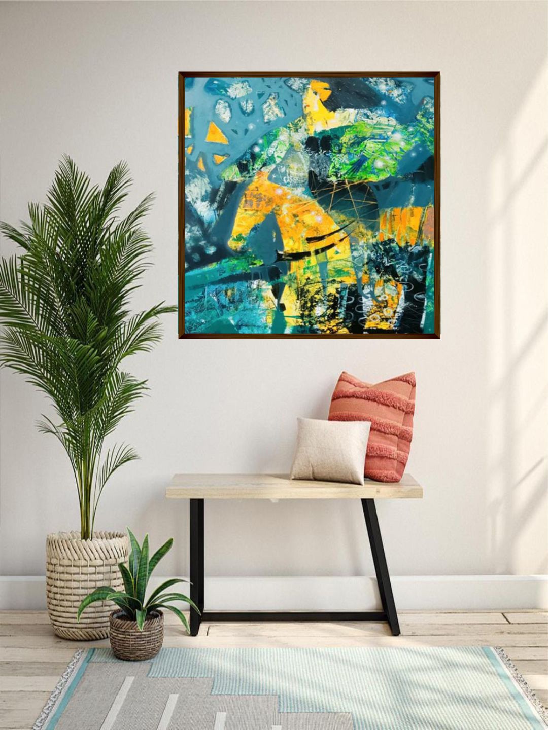 

The Art House Blue & Yellow Abstract Canvas Painting Wall Art