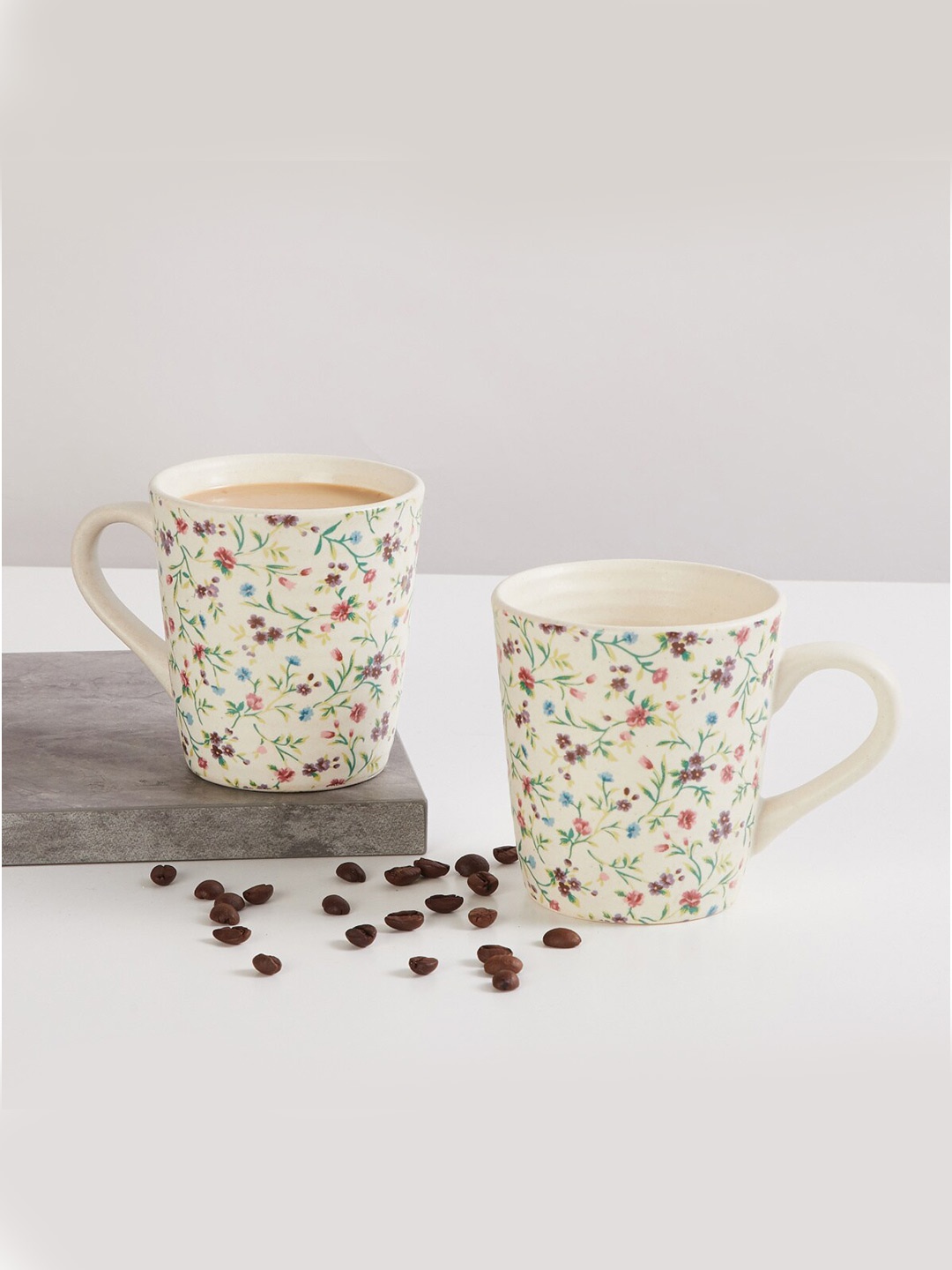 

Home Centre Multicoloured Printed Stoneware Matte Set Of 2 Mugs, Multi