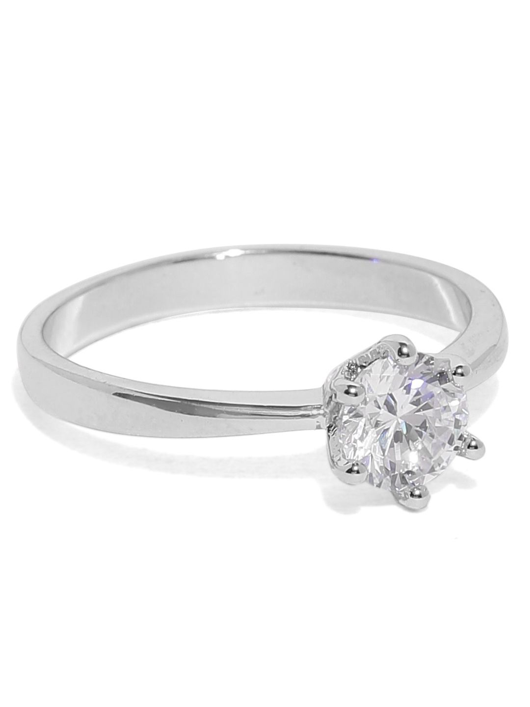 

OOMPH Silver-Toned Solitaire Crystal Zirconia-Studded Ring