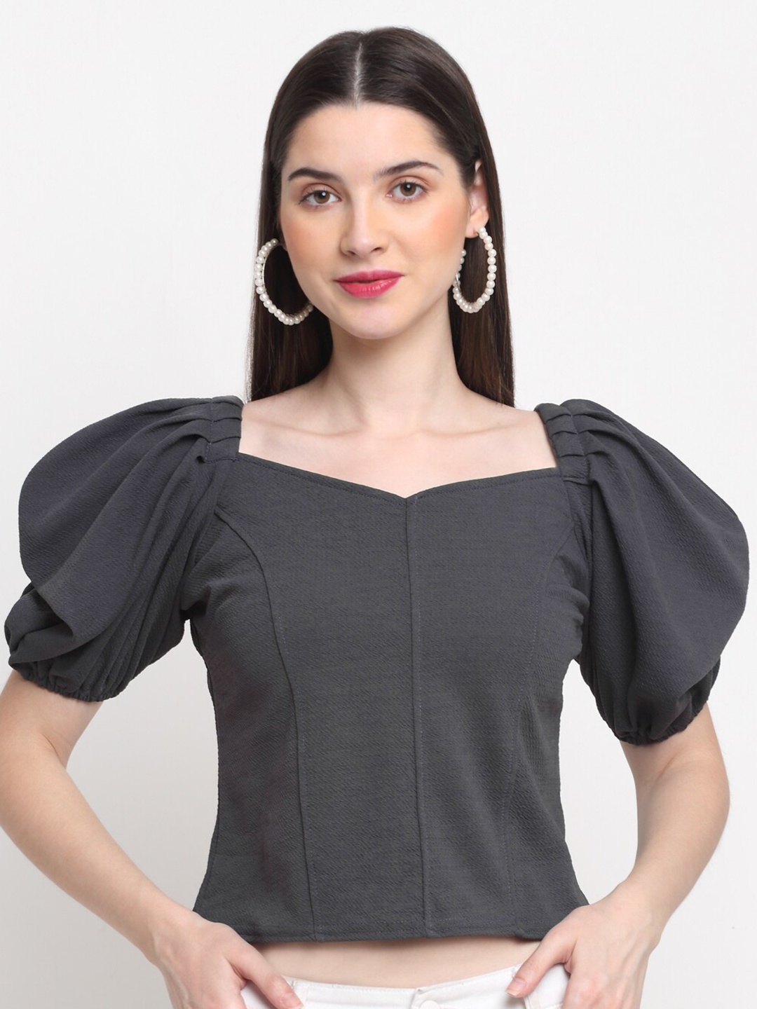 

BUY NEW TREND Grey Sweetheart Neck Top