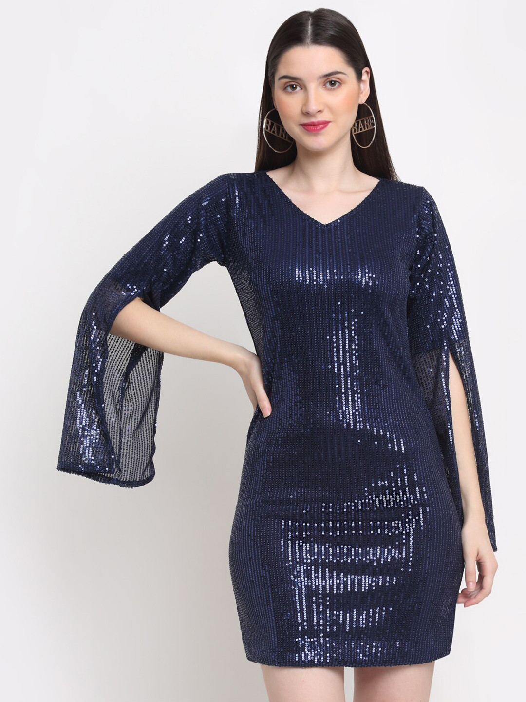 

BUY NEW TREND Navy Blue Embellished Dress