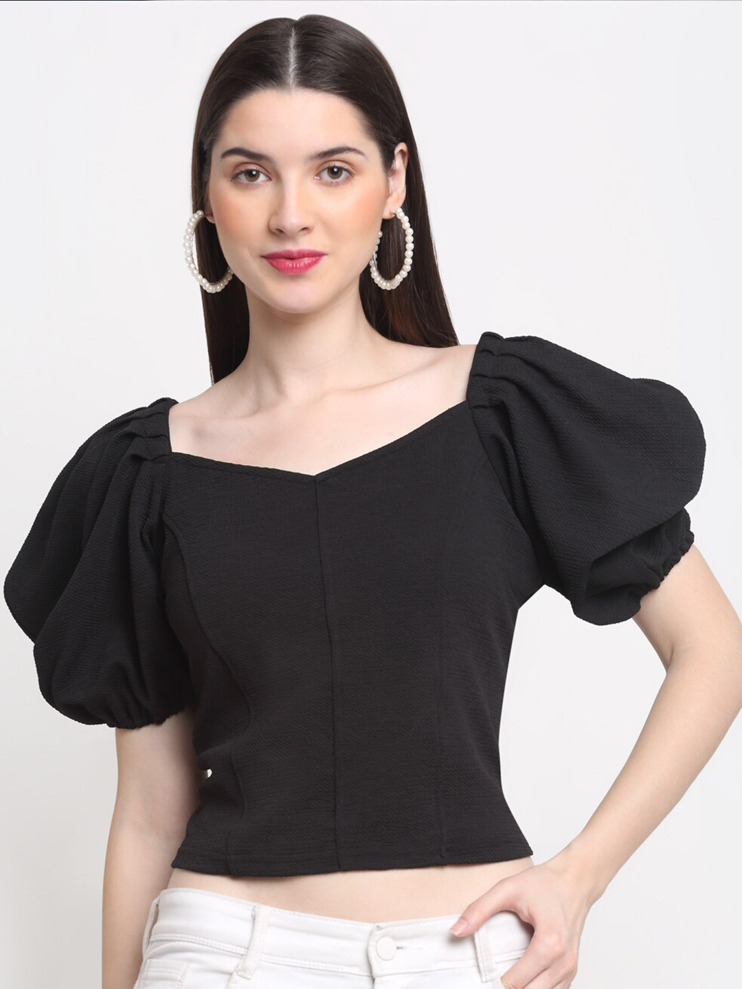 

BUY NEW TREND Black Sweetheart Neck Knitted Top