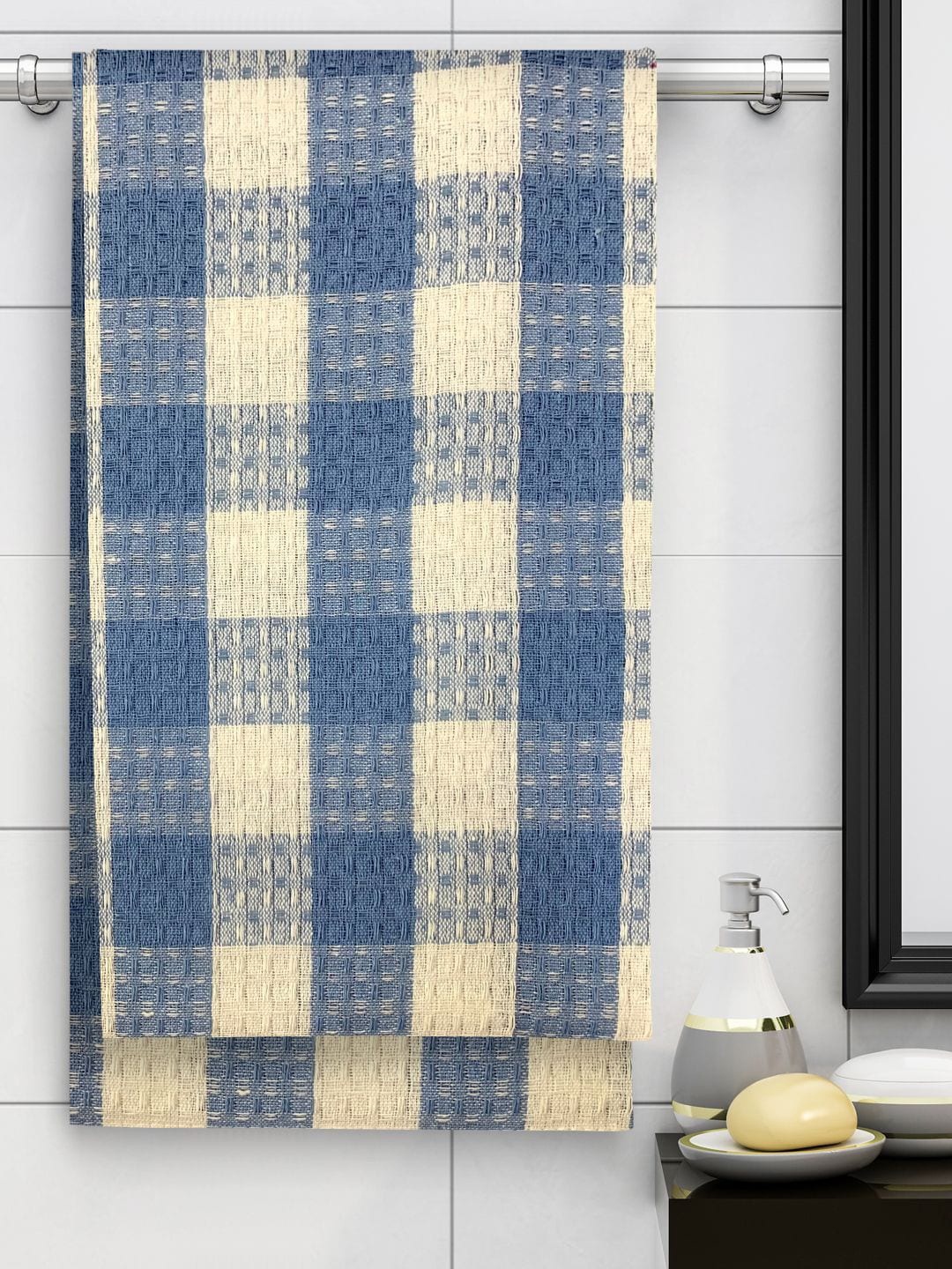 

Athom Trendz Blue Checked Pure Cotton 210 GSM Lightweight Bath Towel