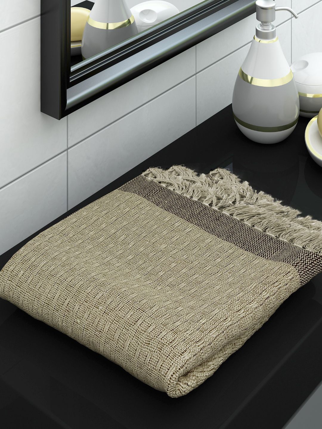 

Athom Trendz Unisex Beige Self-Design 210 GSM Cotton Bath Towel