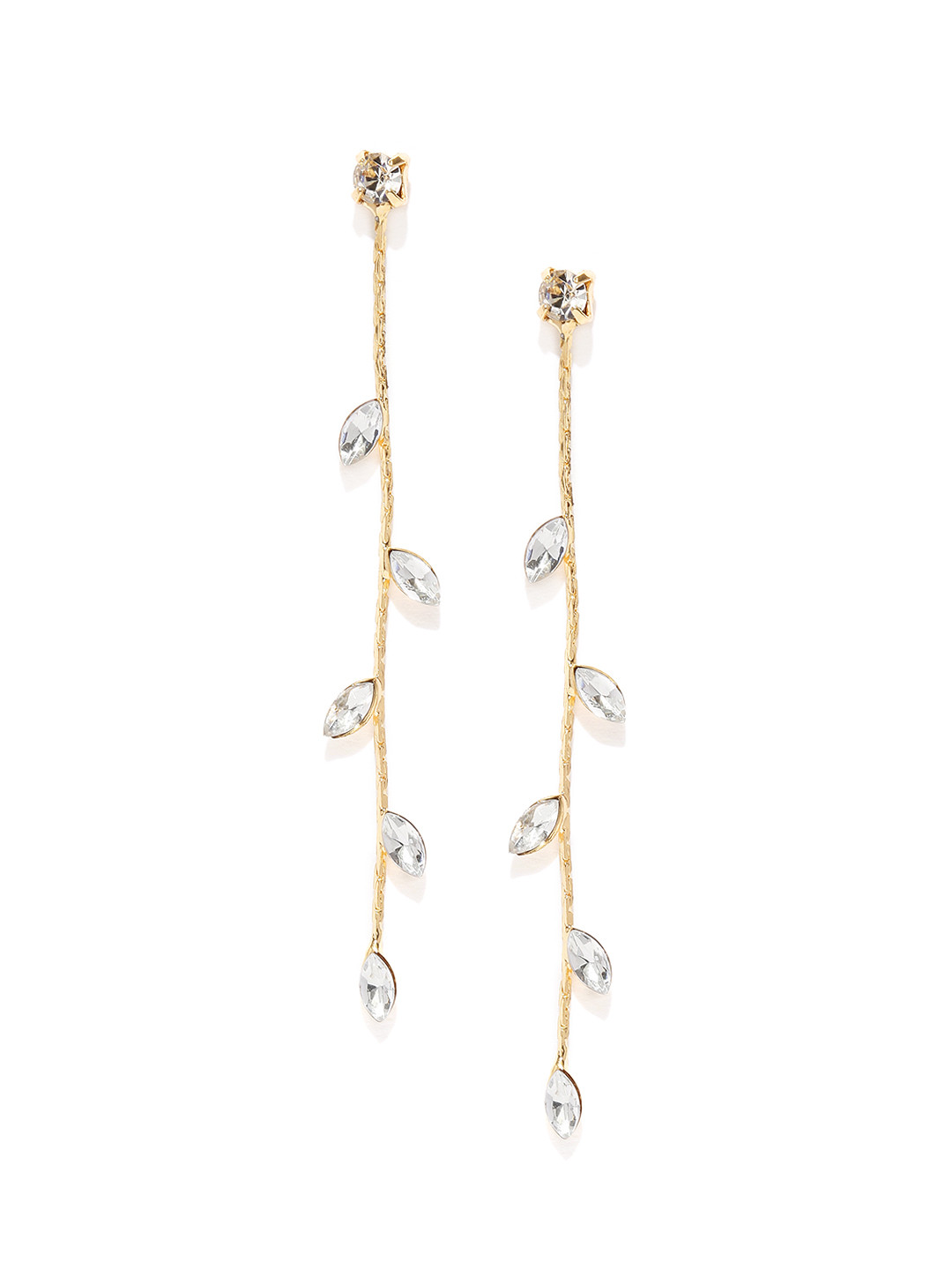 

OOMPH Gold-Toned Left-Shaped Embellished Drop Earrings