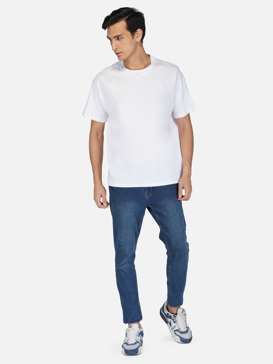 

Tinted Men White Raw Edge Loose T-shirt