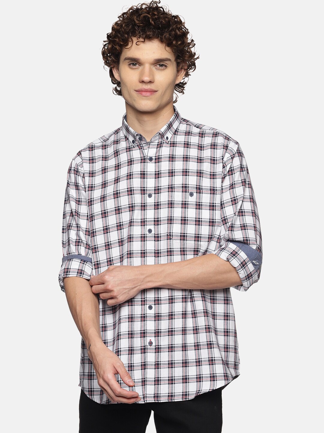 

DON VINO Men White Relaxed Checked Casual Shirt