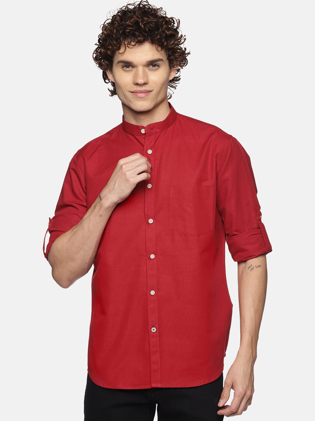 

DON VINO Men Red Relaxed Mandarin Collar Casual Shirt