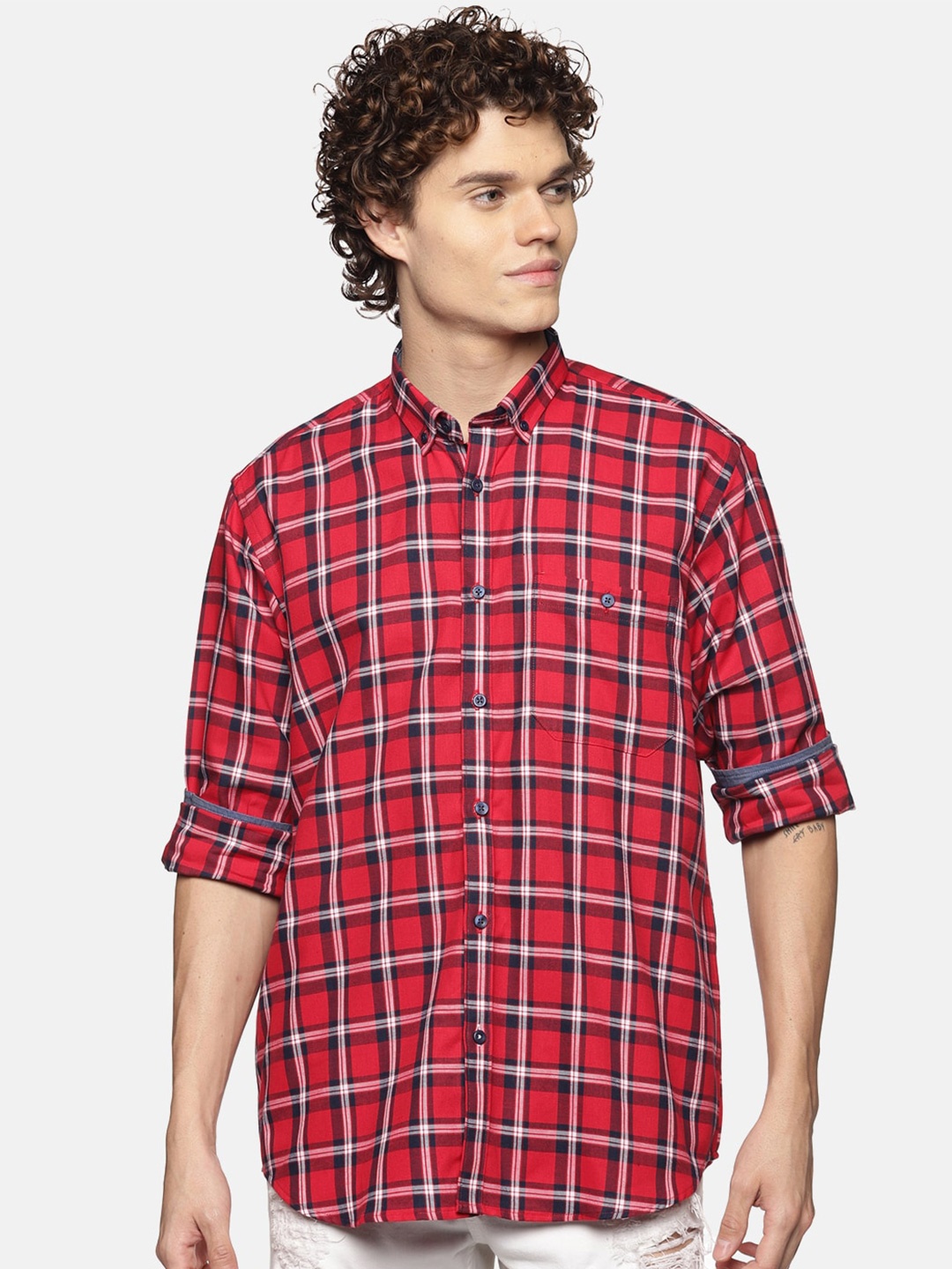 

DON VINO Men Red Relaxed Tartan Checked Casual Shirt