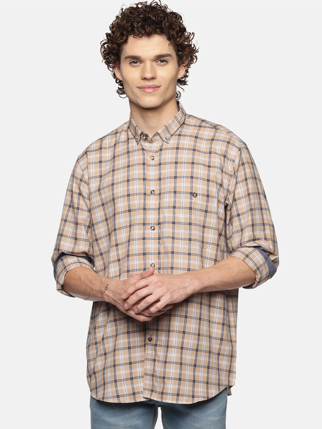 

DON VINO Men Beige Relaxed Checked Casual Shirt