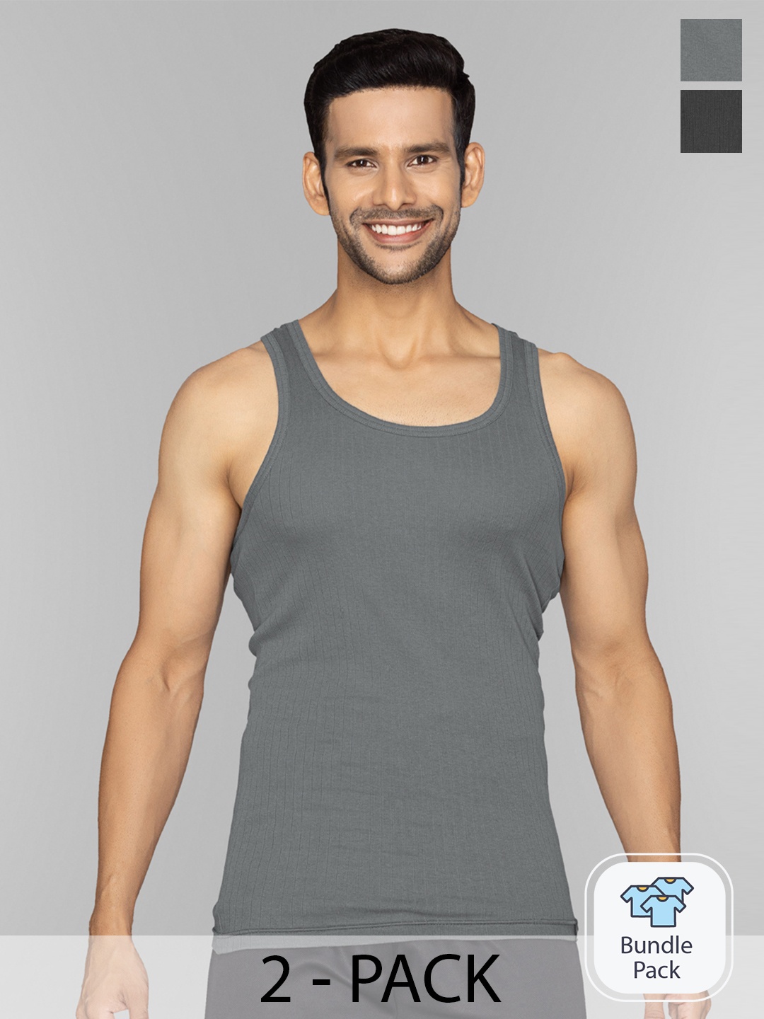 

XYXX Men Pack of 2 Solid Nova Super Combed Cotton Round Neck Innerwear Vest, Grey