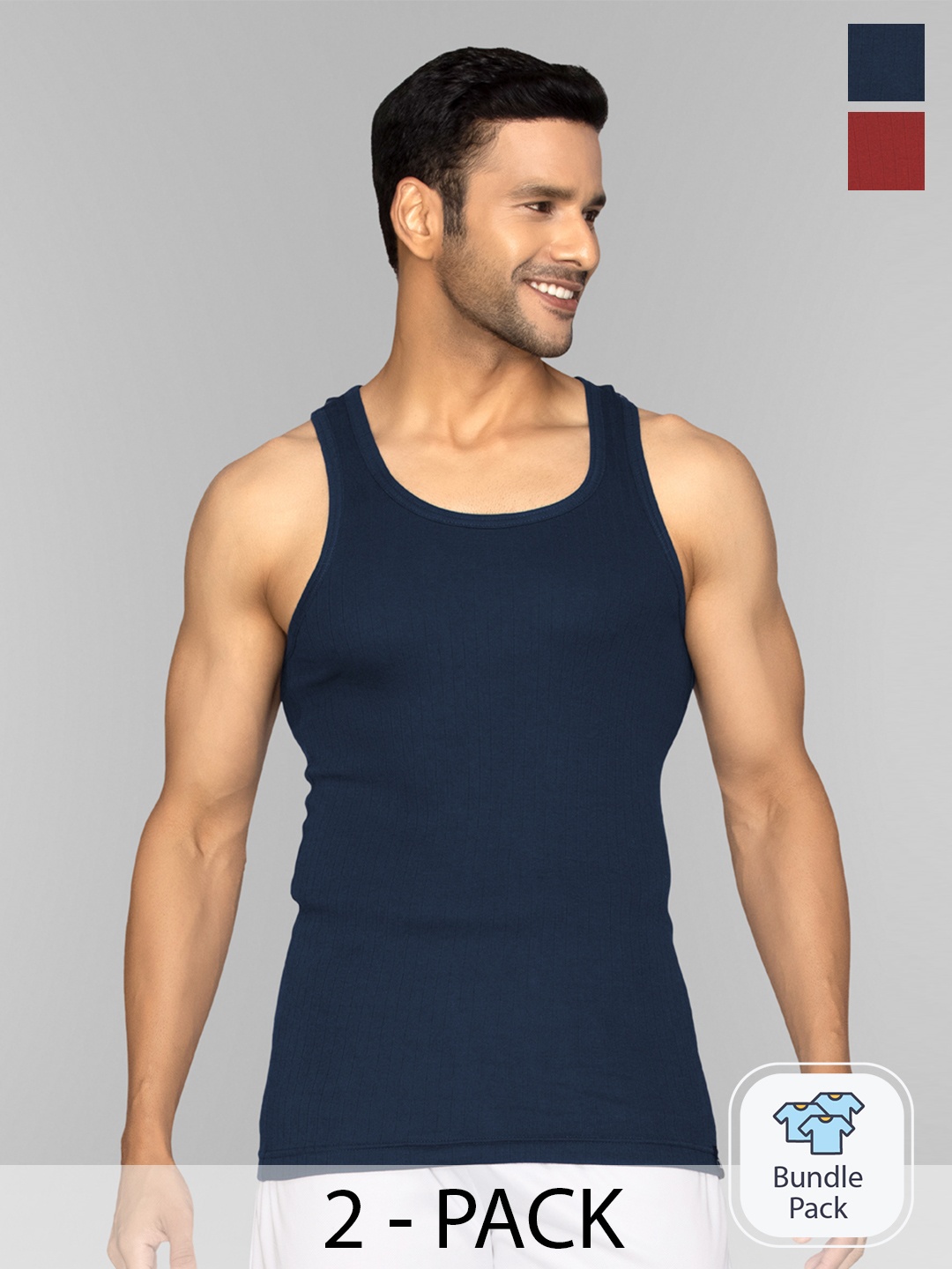 

XYXX Men Pack of 2 Solid Nova Super Combed Cotton Round Neck Innerwear Vest, Navy blue