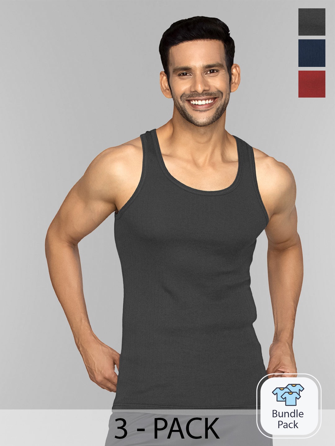 

XYXX Men Pack of 3 Solid Nova Super Combed Cotton Round Neck Innerwear Vest, Black