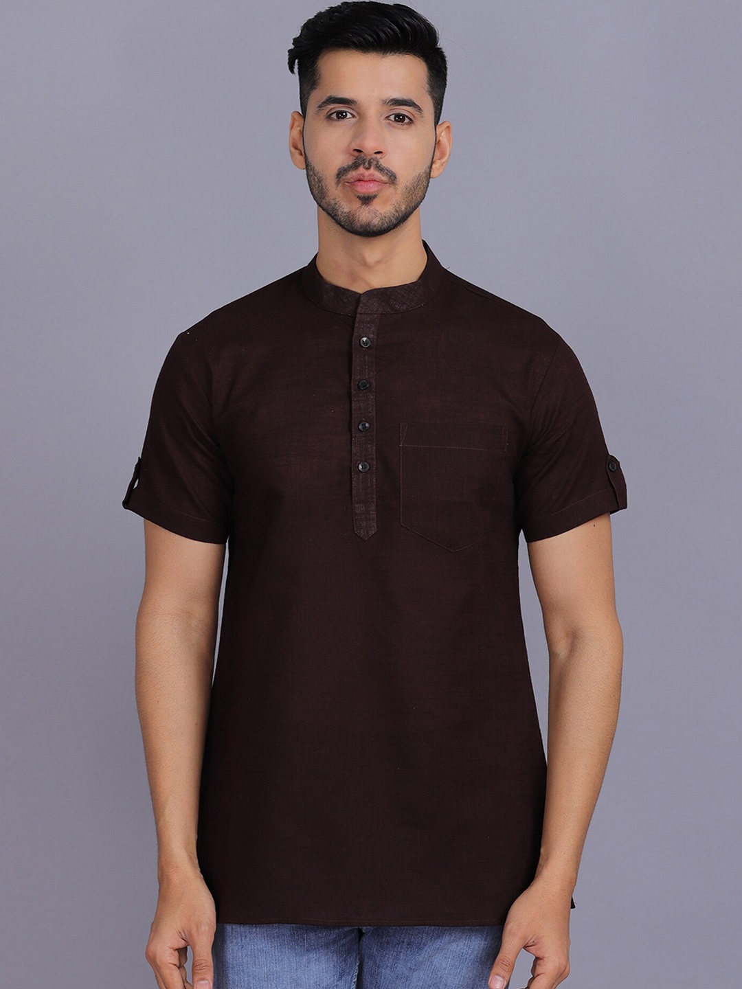 

Waahiba Men Black Thread Work Handloom Kurta