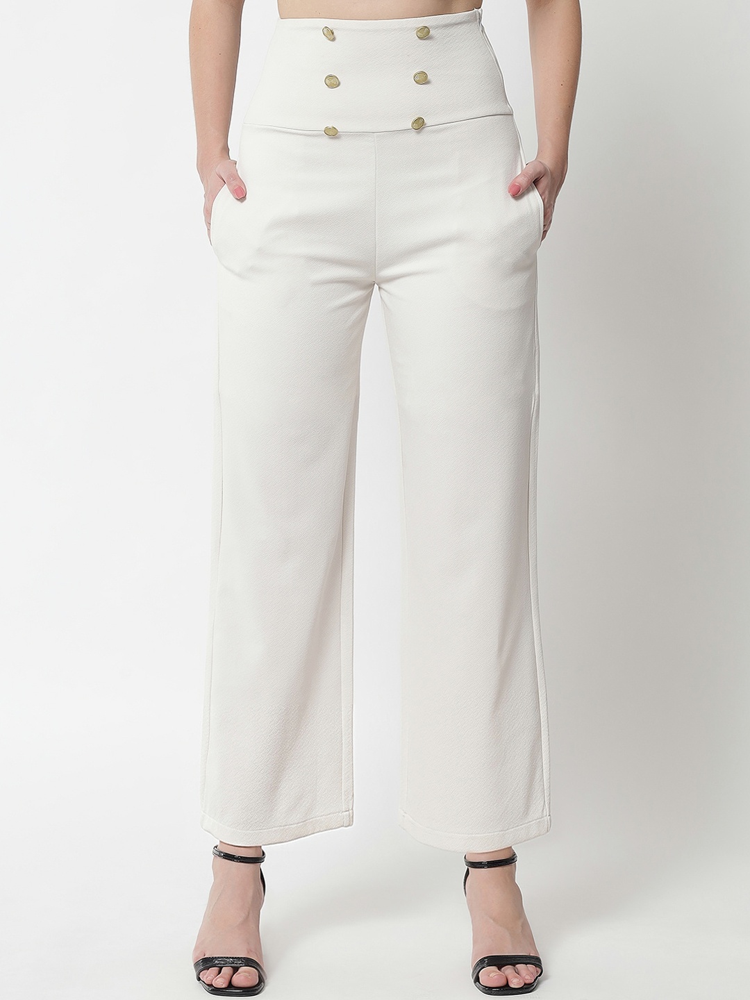 

Kotty Women White Solid Relaxed Straight Fit High-Rise Parallel Trousers