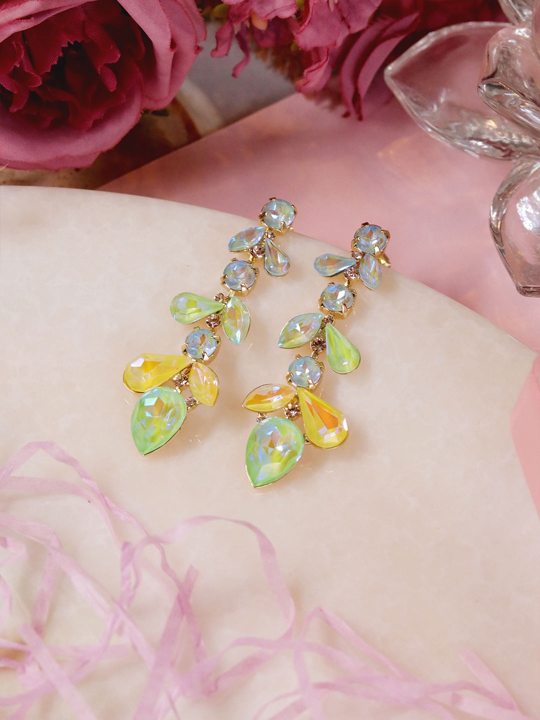 

Ishhaara Blue Teardrop Shaped Drop Earrings