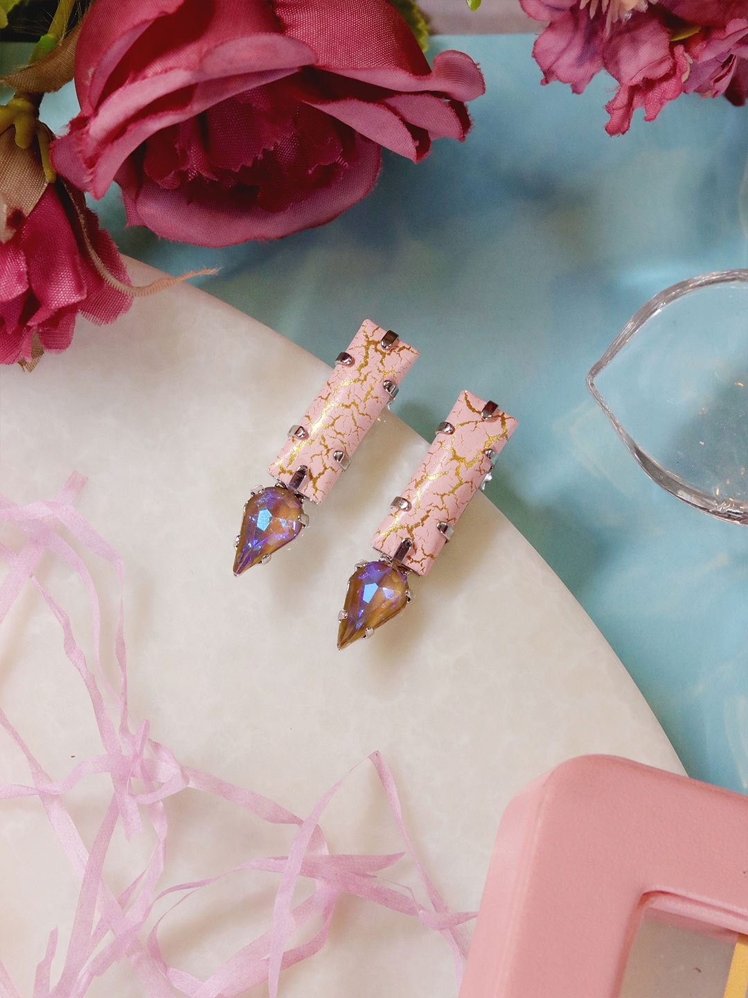 

Ishhaara Pink Geometric Drop Earrings