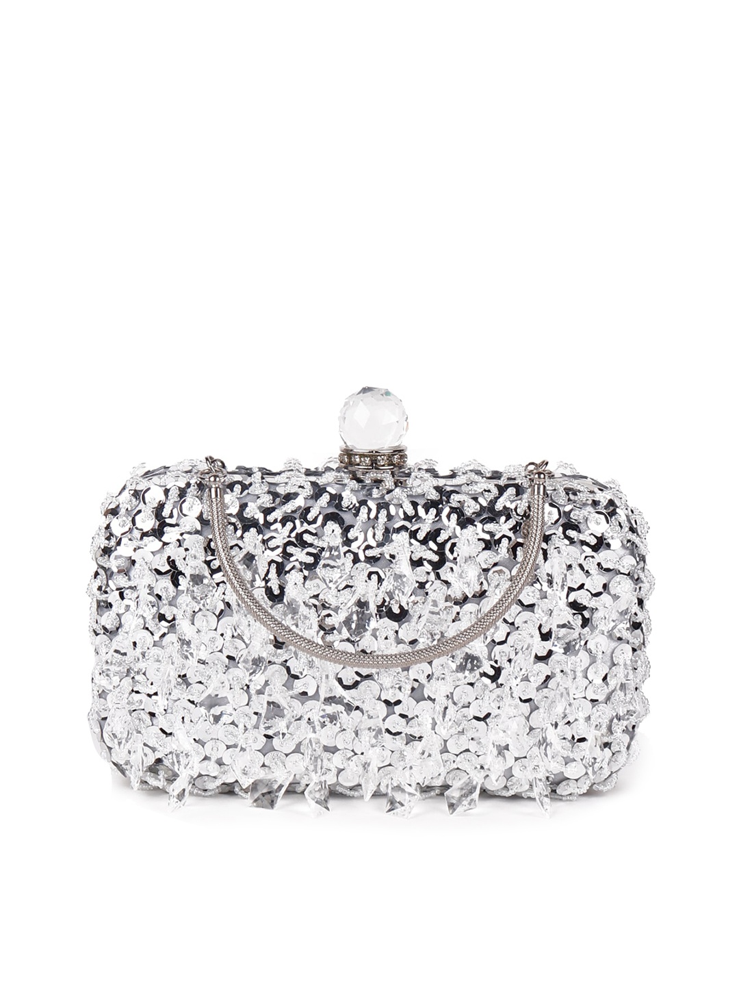 ODETTE Silver-Toned Embellished Box Clutch