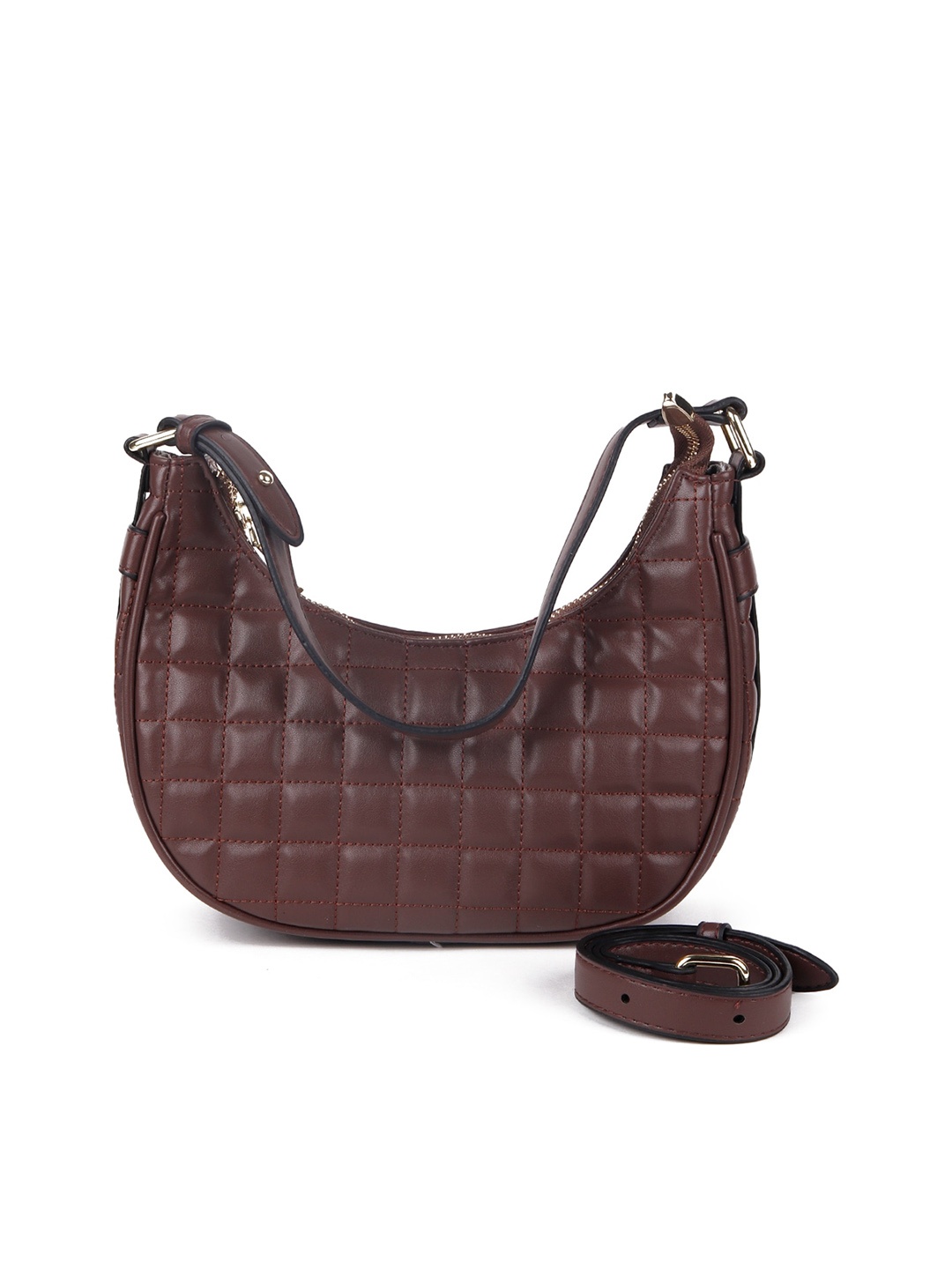 

ODETTE Brown Leather Structured Hobo Bag