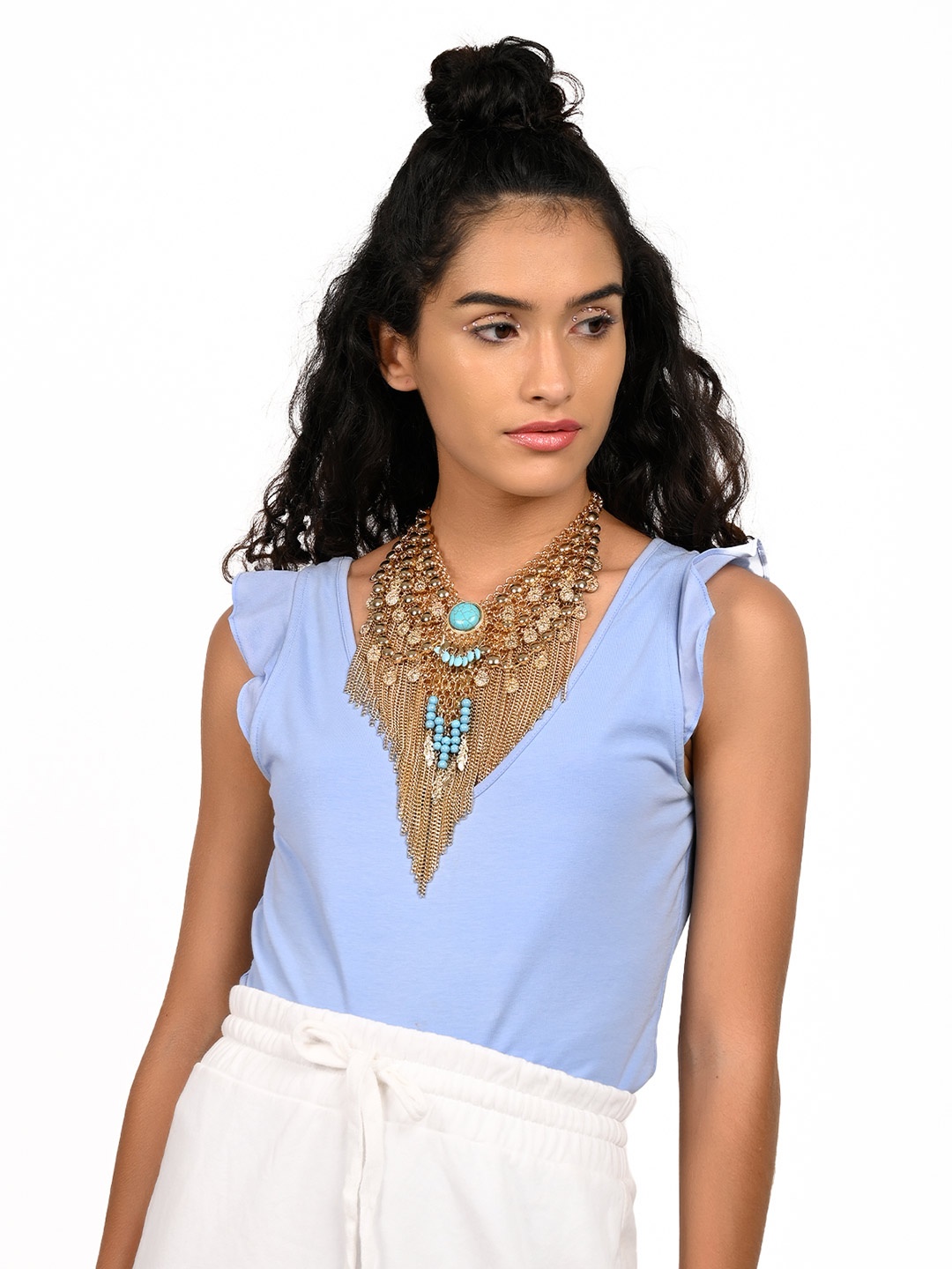 

ODETTE Gold-Toned & Blue boho style Statement Necklace