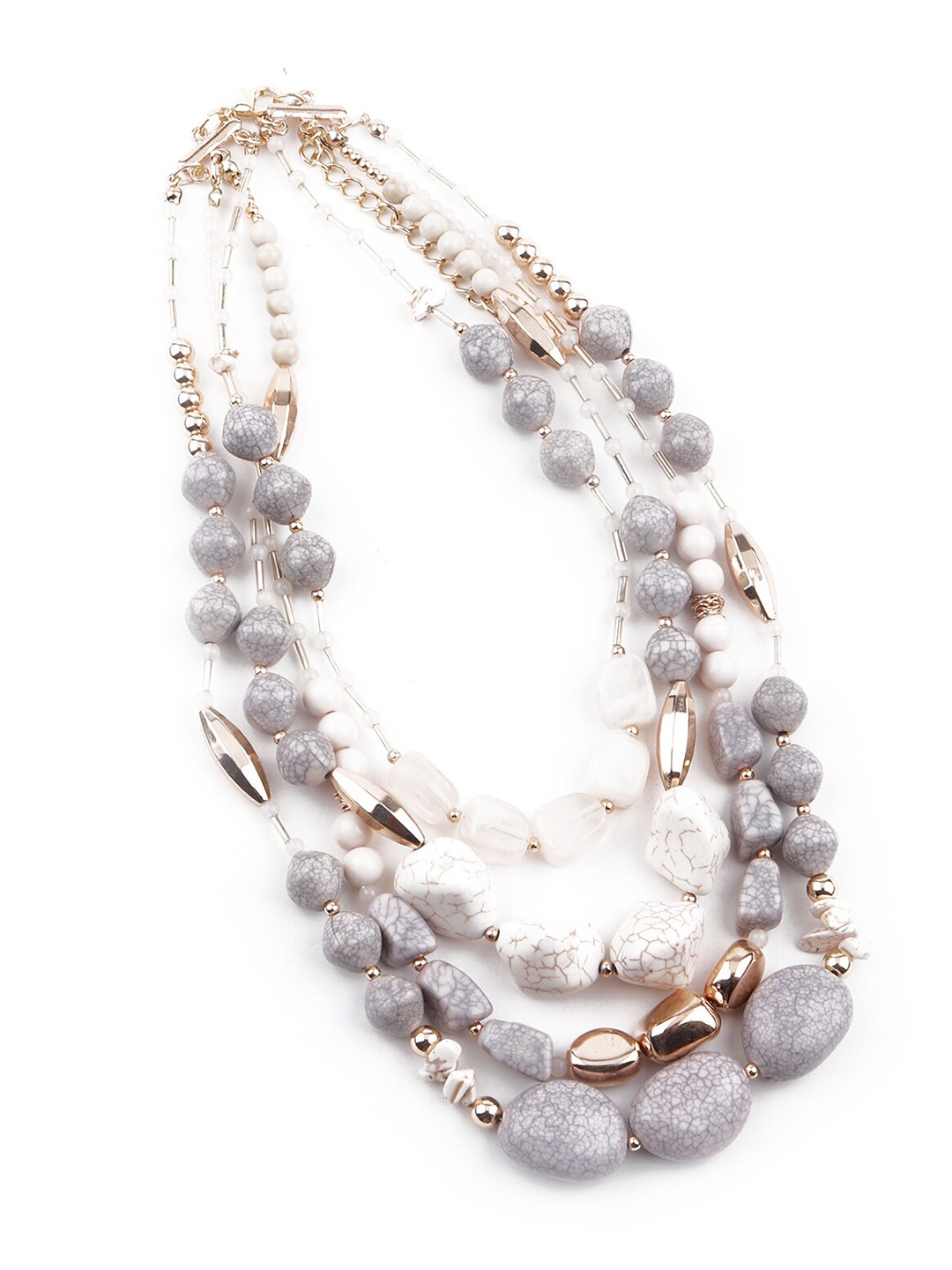 

ODETTE Grey & Gold-Toned Embellished Layered Necklace