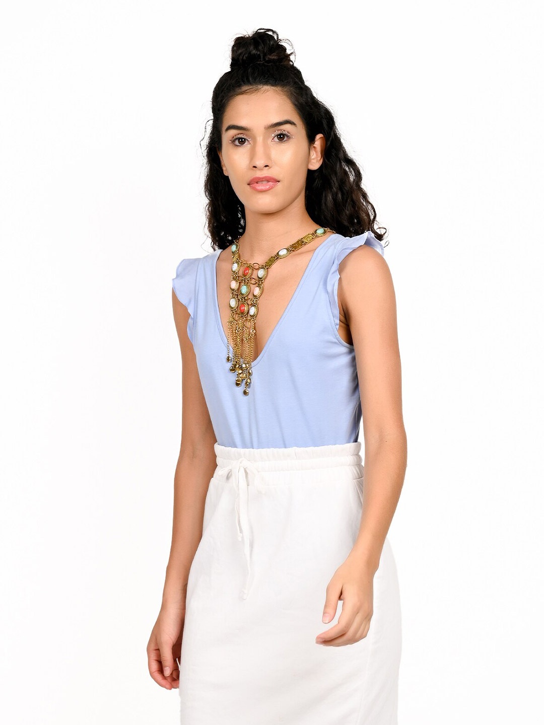 

ODETTE Gold-Toned & Multicoloured Stone Studded Boho Necklace