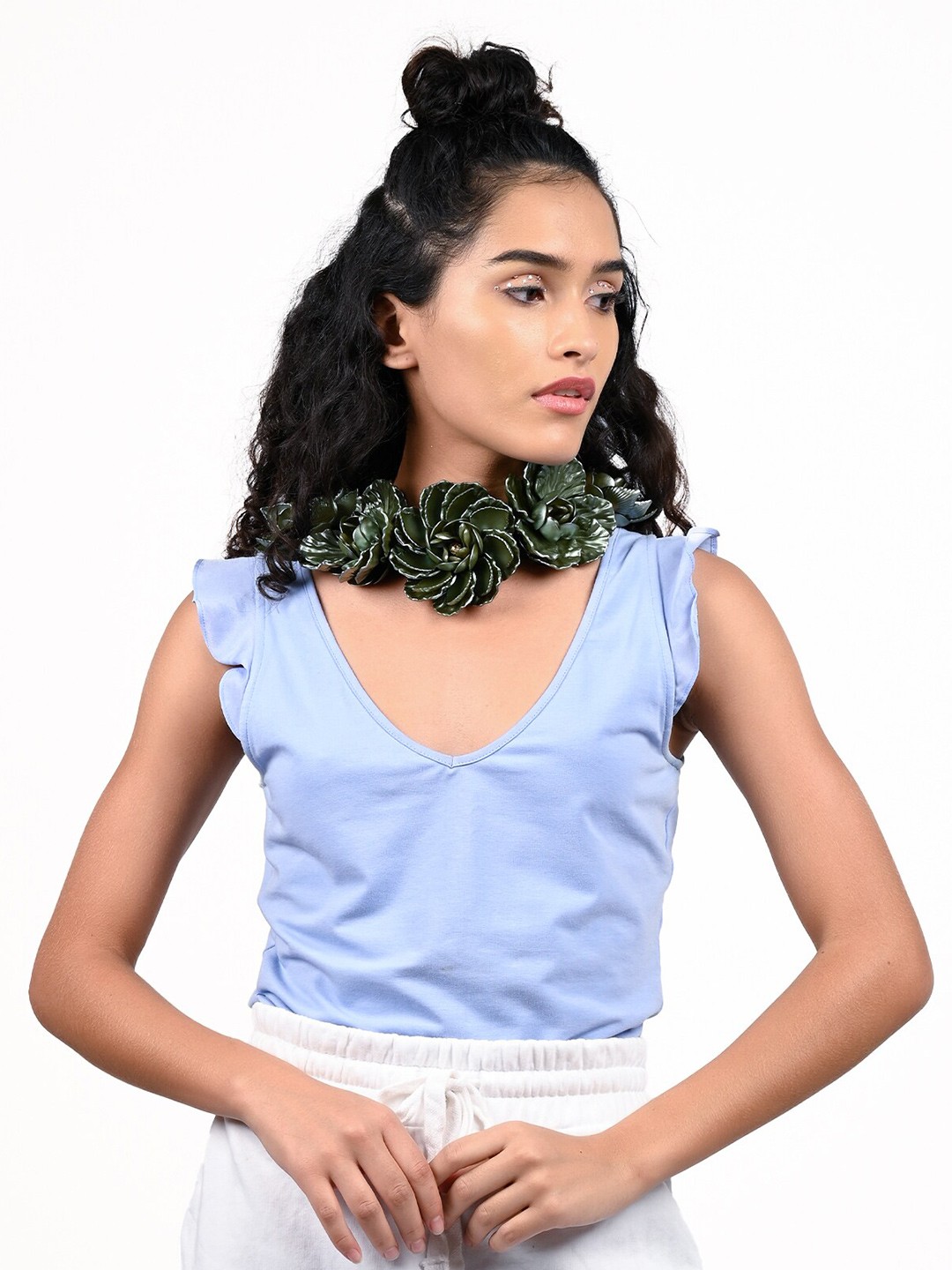 

ODETTE Green Embellished Metal Statement Necklace