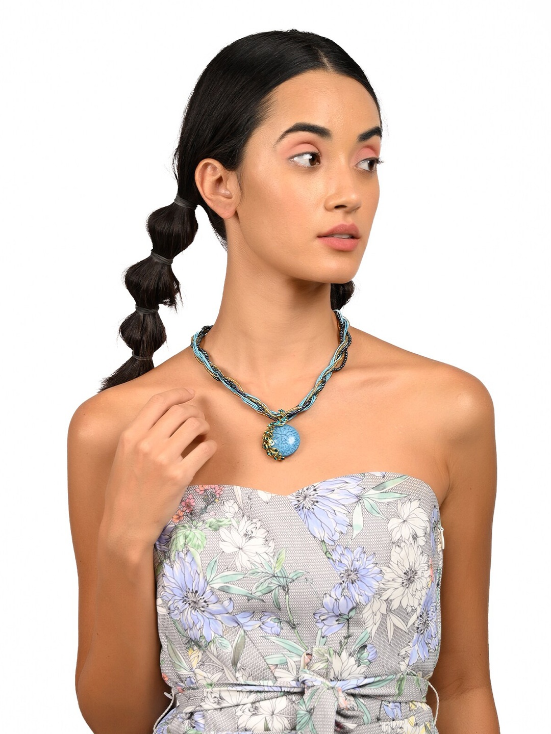 

ODETTE Blue Beaded Metal Statement Necklace