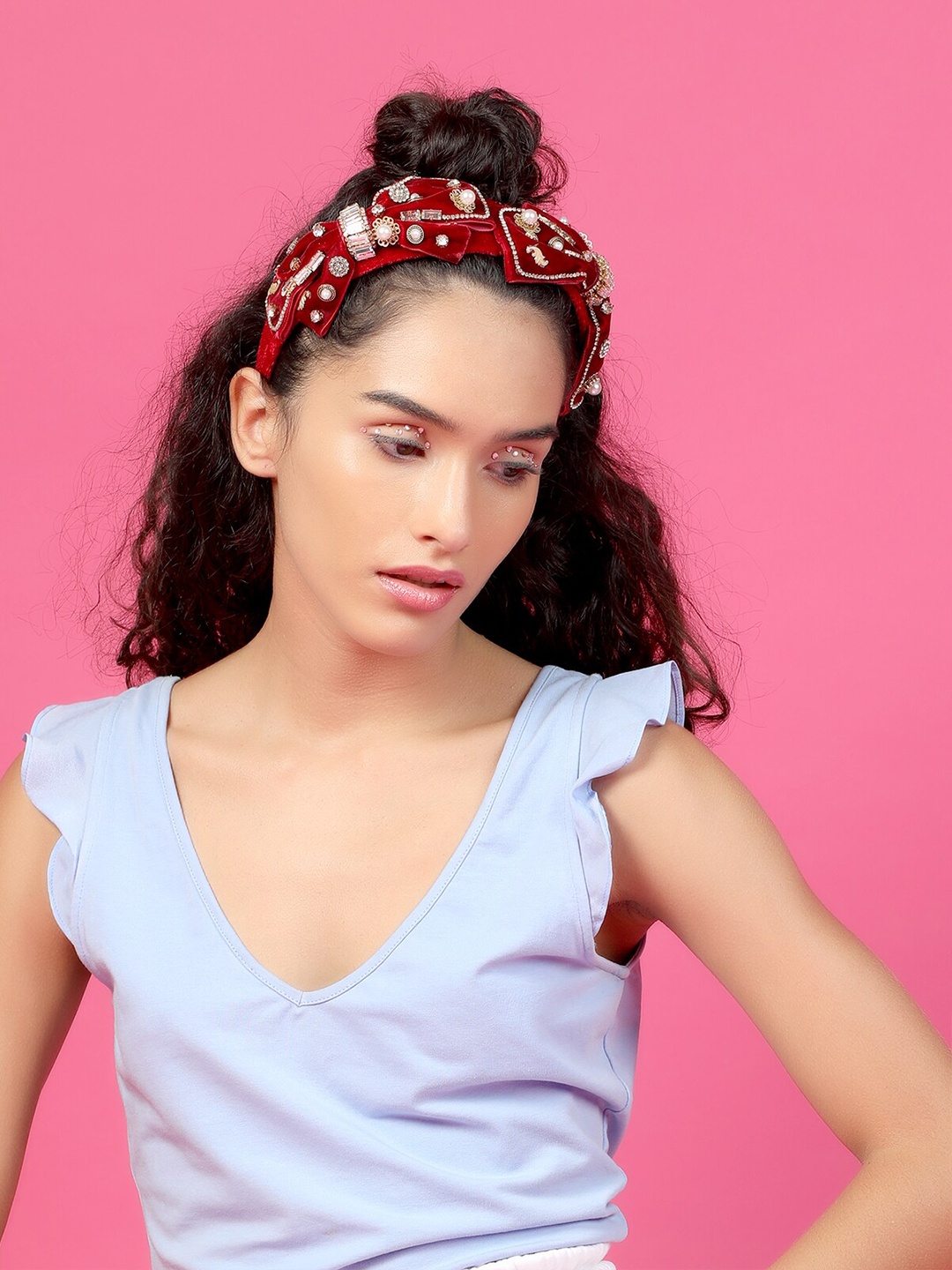 

ODETTE Women Red Embellished Lace Hairband
