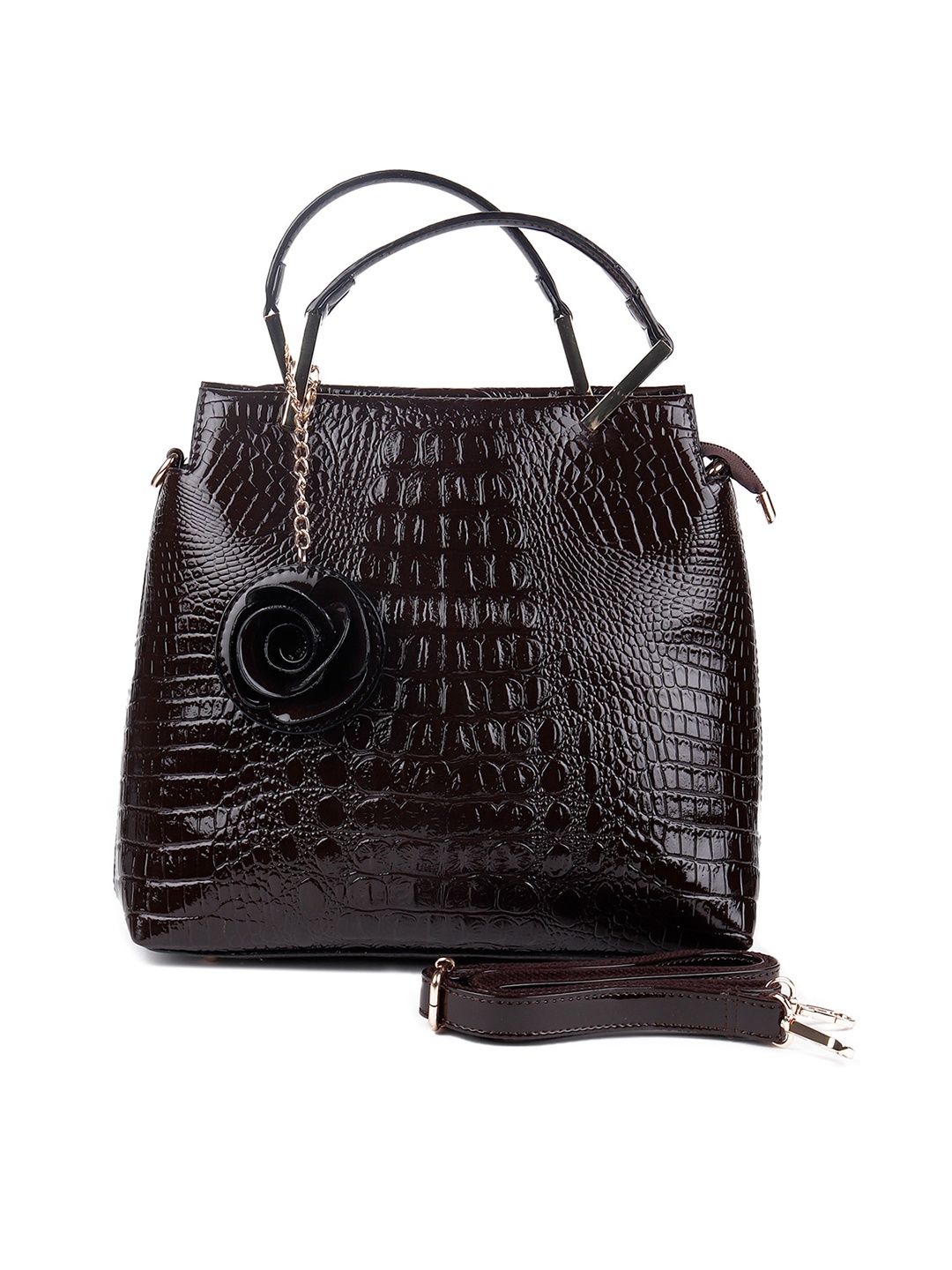 

ODETTE Black Textured Leather Structured Handheld Bag