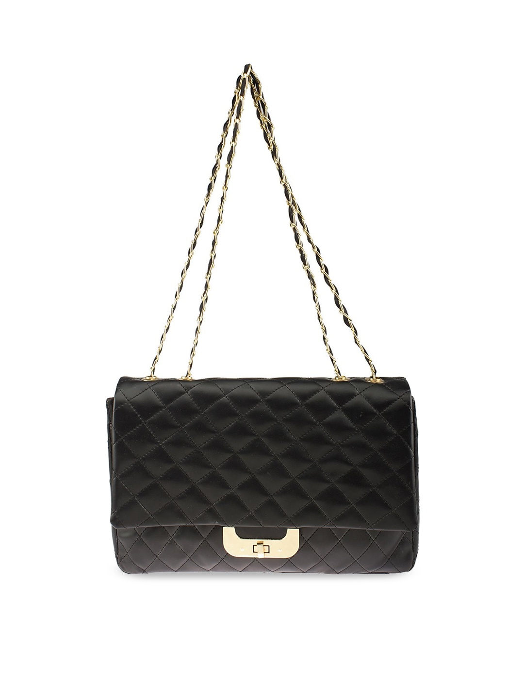 

OsaiZ Black Geometric Textured Structured Handheld Bag with Quilted