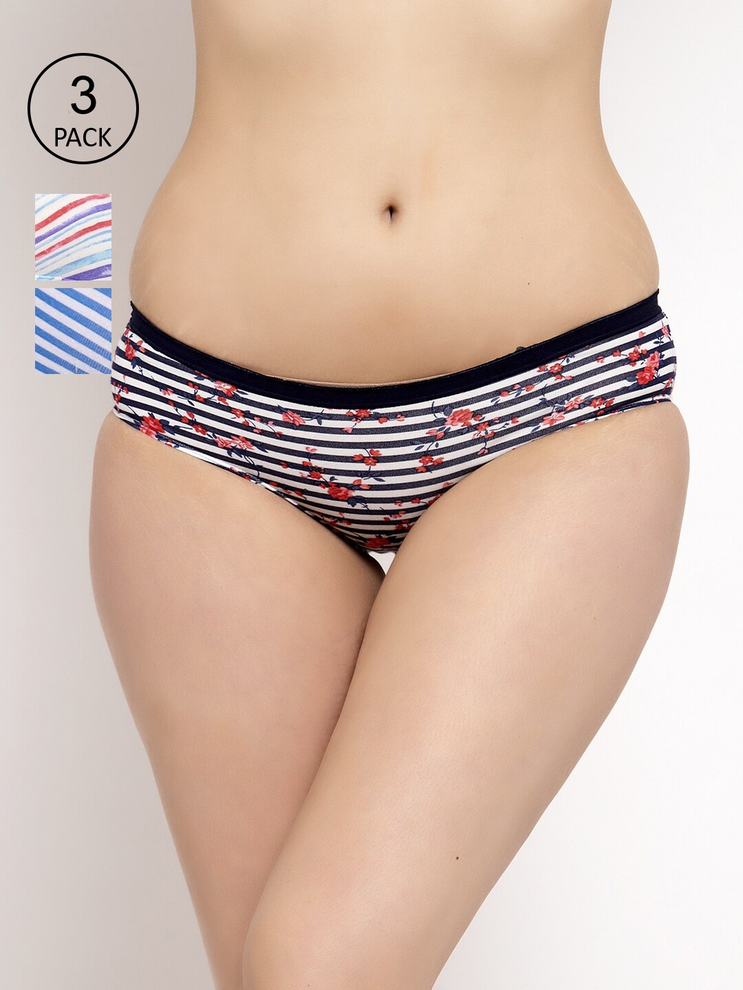 

Prag & Co Women Pack of 3 Striped Cotton Bikini Briefs, Black