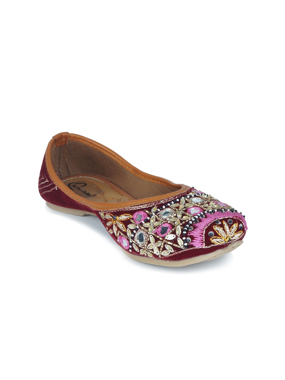 

The Desi Dulhan Women Maroon Embellished Ethnic Mojaris with Embroidered Flats
