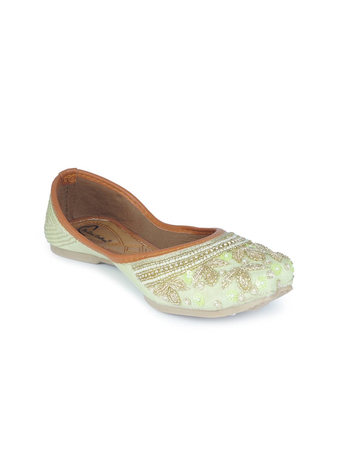 

The Desi Dulhan Women Lime Green Printed Leather Ethnic Flats
