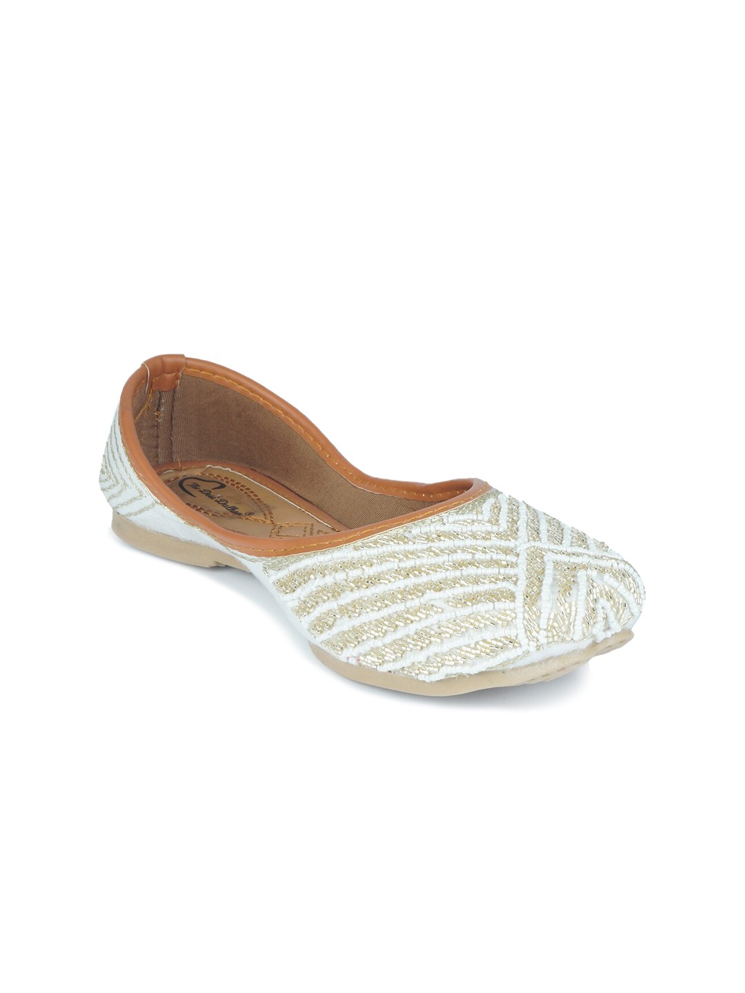 

The Desi Dulhan Women White Striped Leather Ethnic Flats