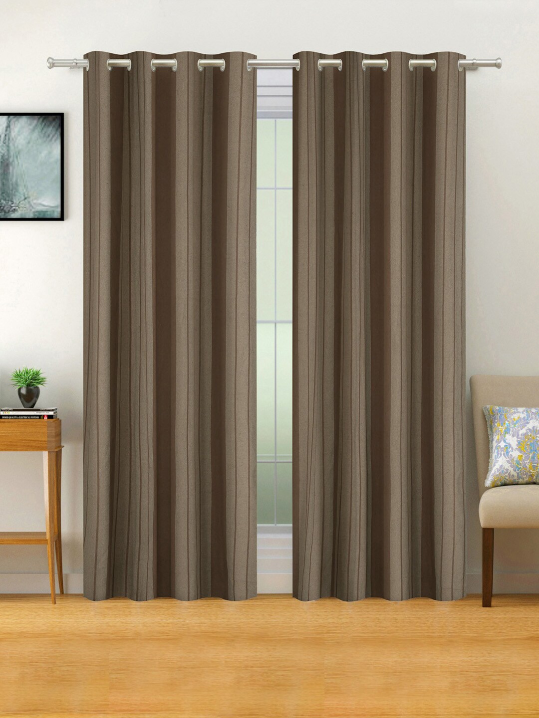 

KLOTTHE Brown Set of 2 Striped Door Curtain