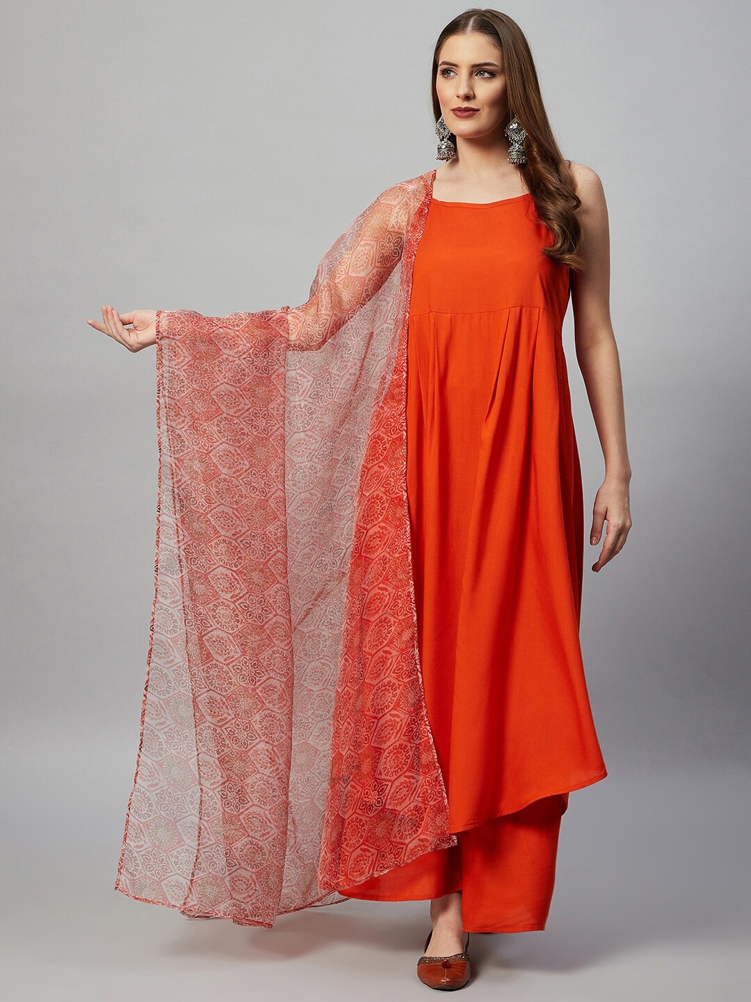 

InWeave Orange Ethnic Motifs Printed Organza Dupatta