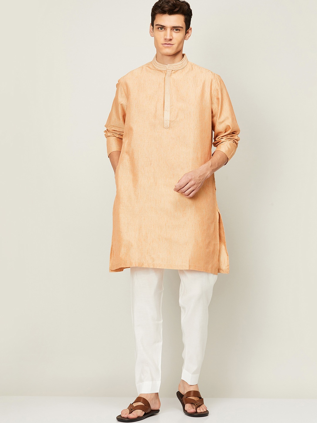 

Melange by Lifestyle Men Peach-Coloured Kurta