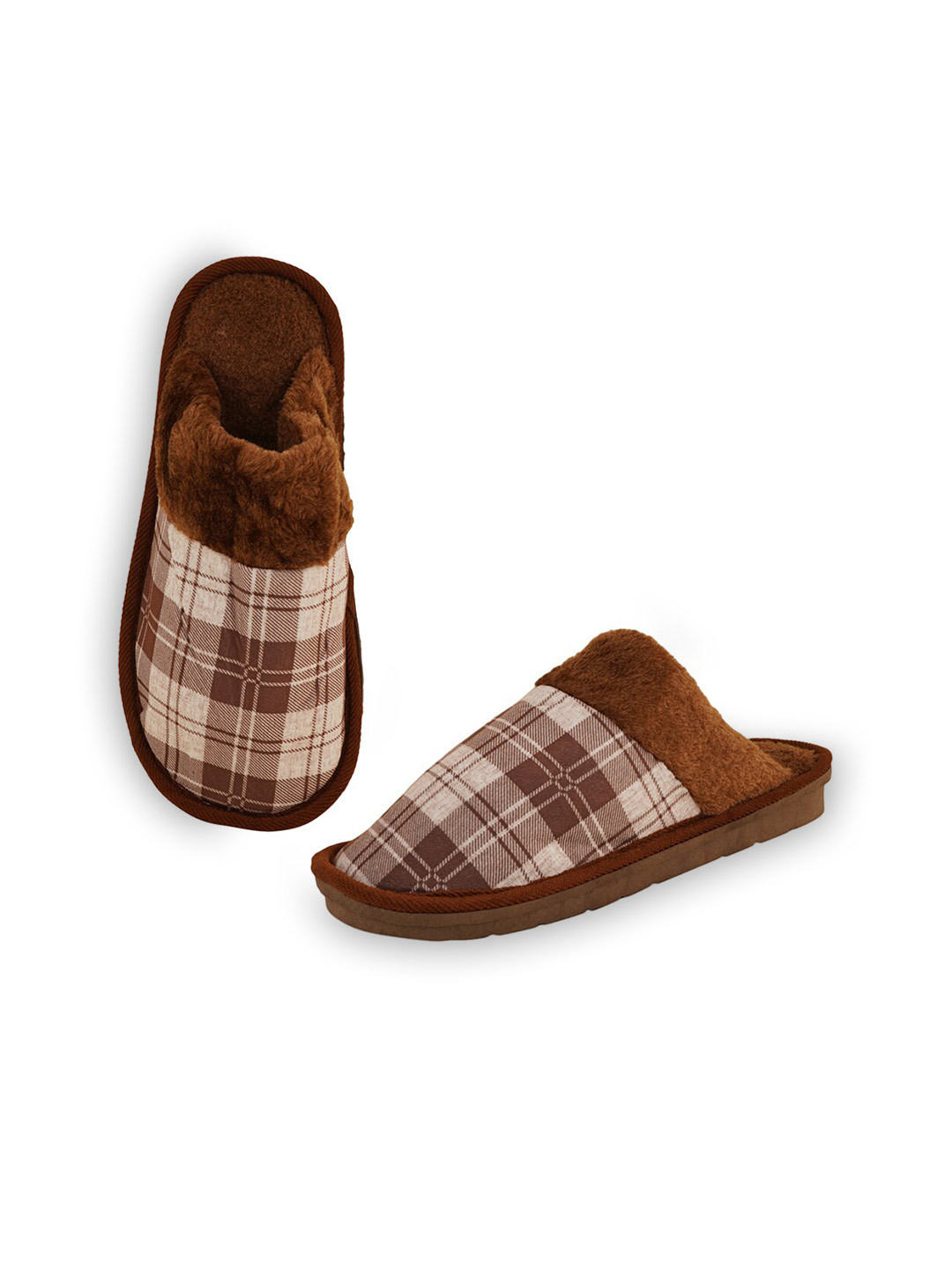 

SAPATOS Men Brown & White Checked Room Slippers