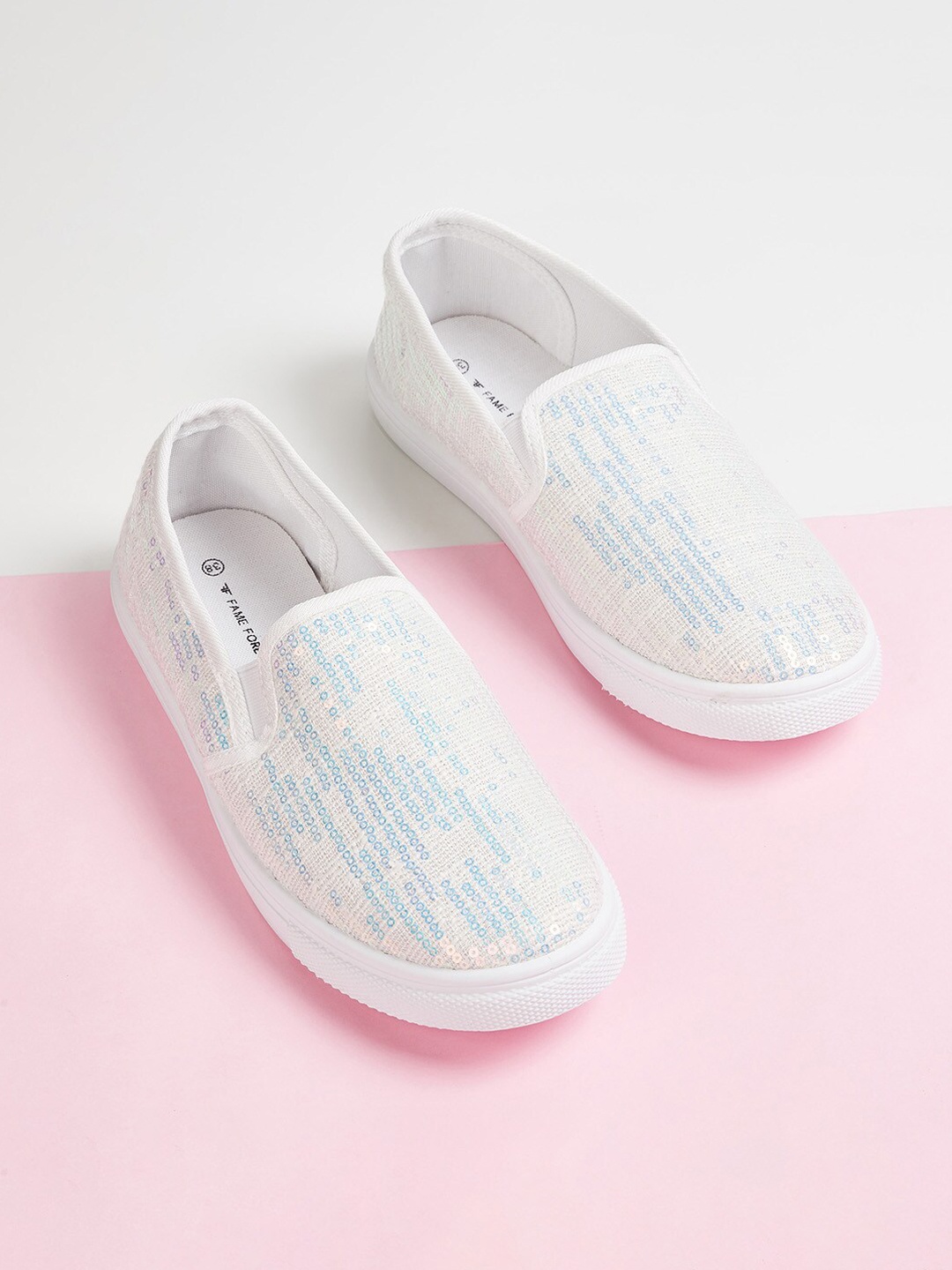 

Fame Forever by Lifestyle Girls White Woven Design Slip-On Sneakers