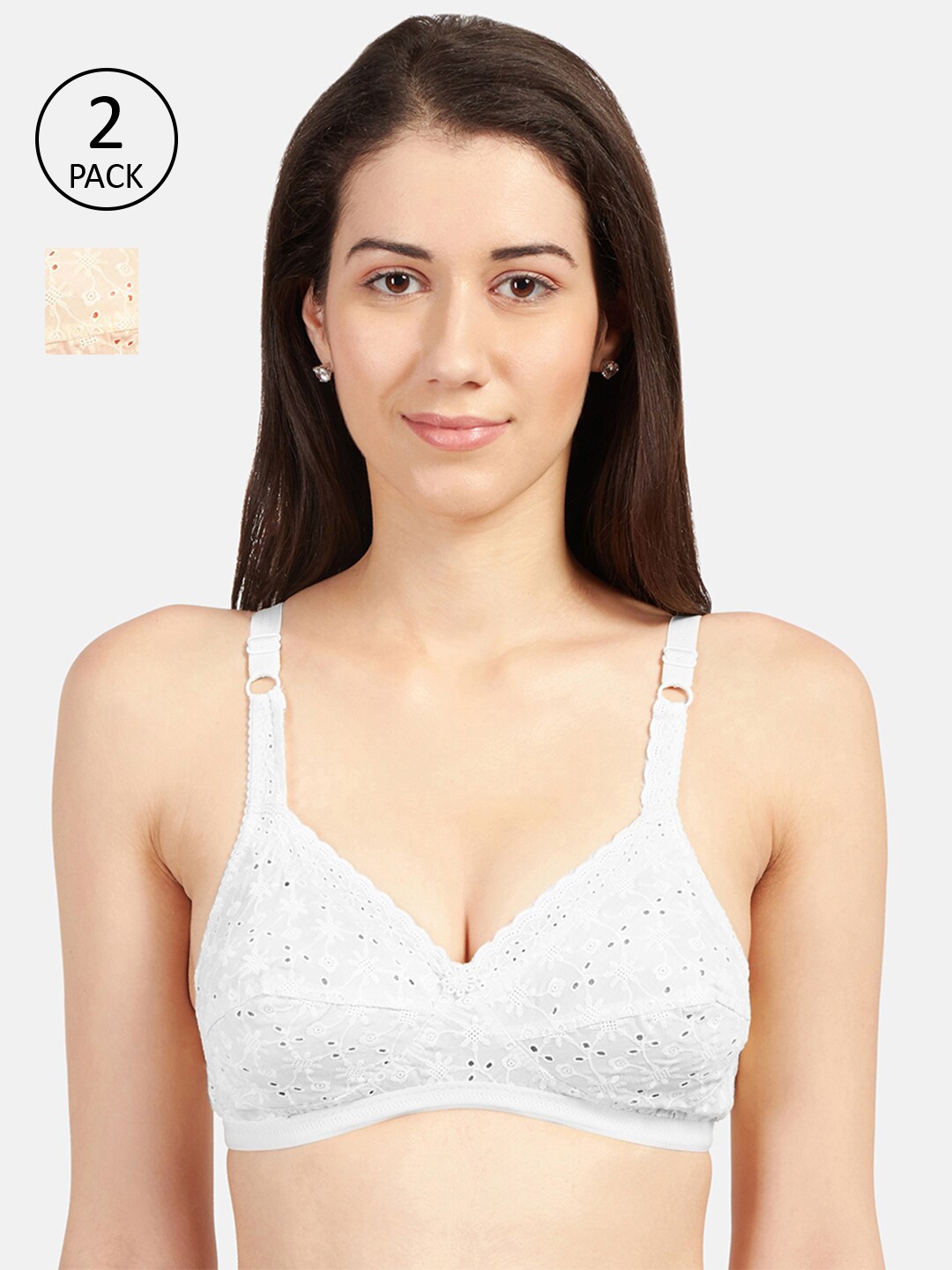 

Sonari Pack of 2 White & Beige Non Padded Non-Wired Cotton Bra