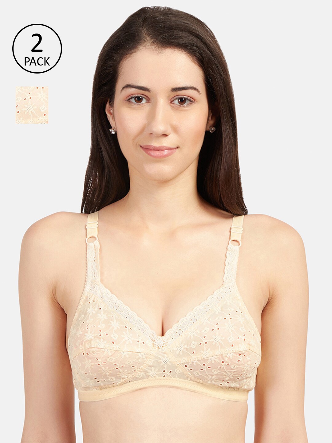

Sonari Beige Non Padded Floral Cotton Bra