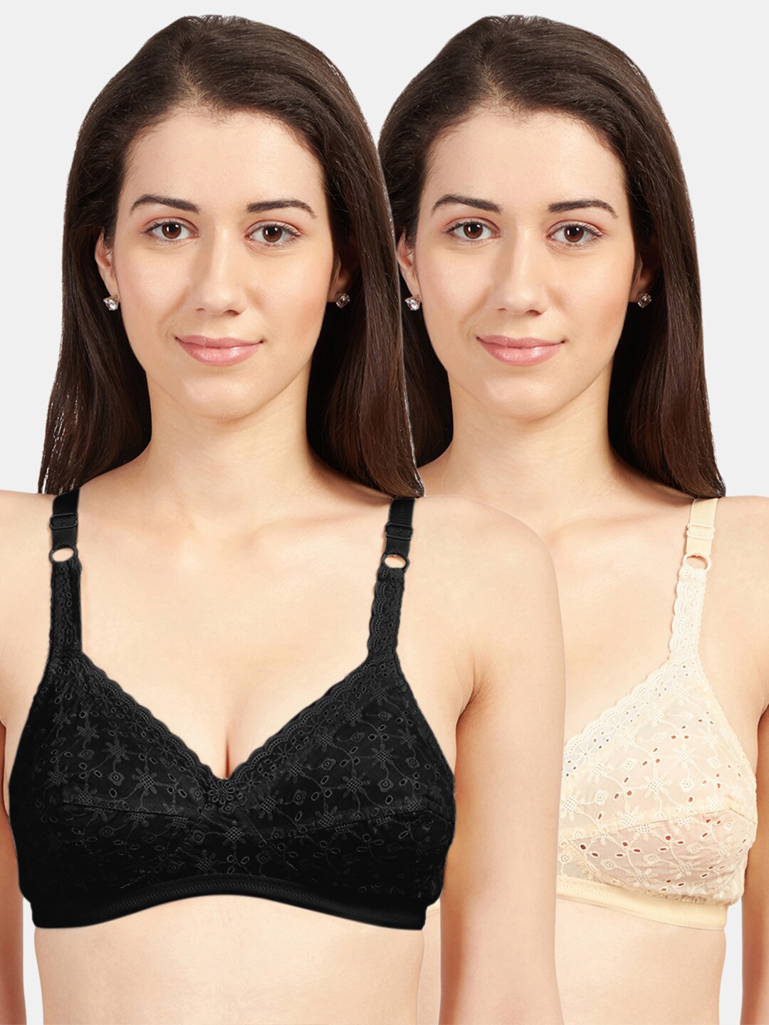 

Sonari Black & Beige Set of 2 Solid Cotton Non Padded Bra