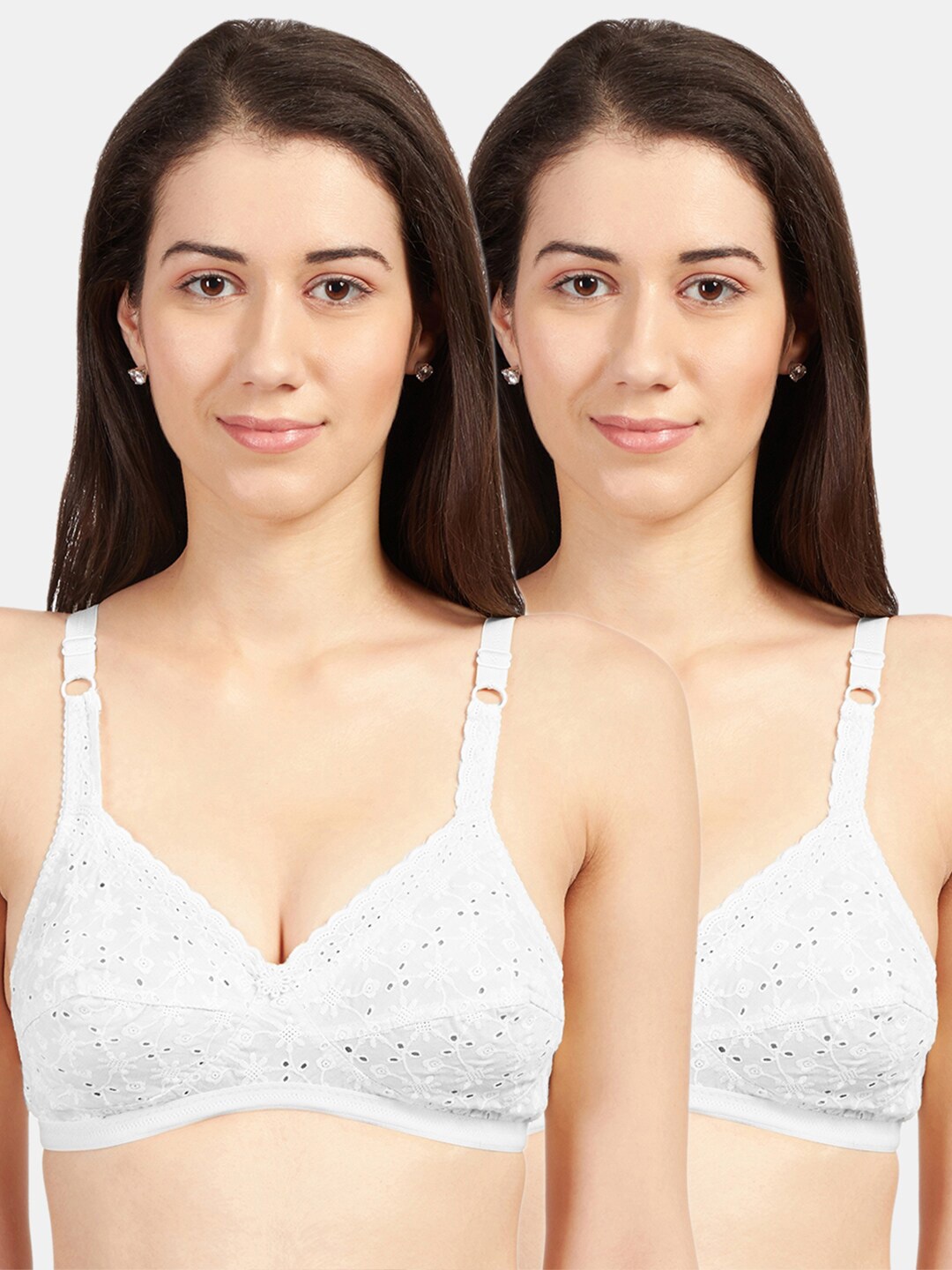 

Sonari White Non-Wired Non-Padded Cut & Sew Everyday Bra Pack Of 2 geminiwhitewhite32B